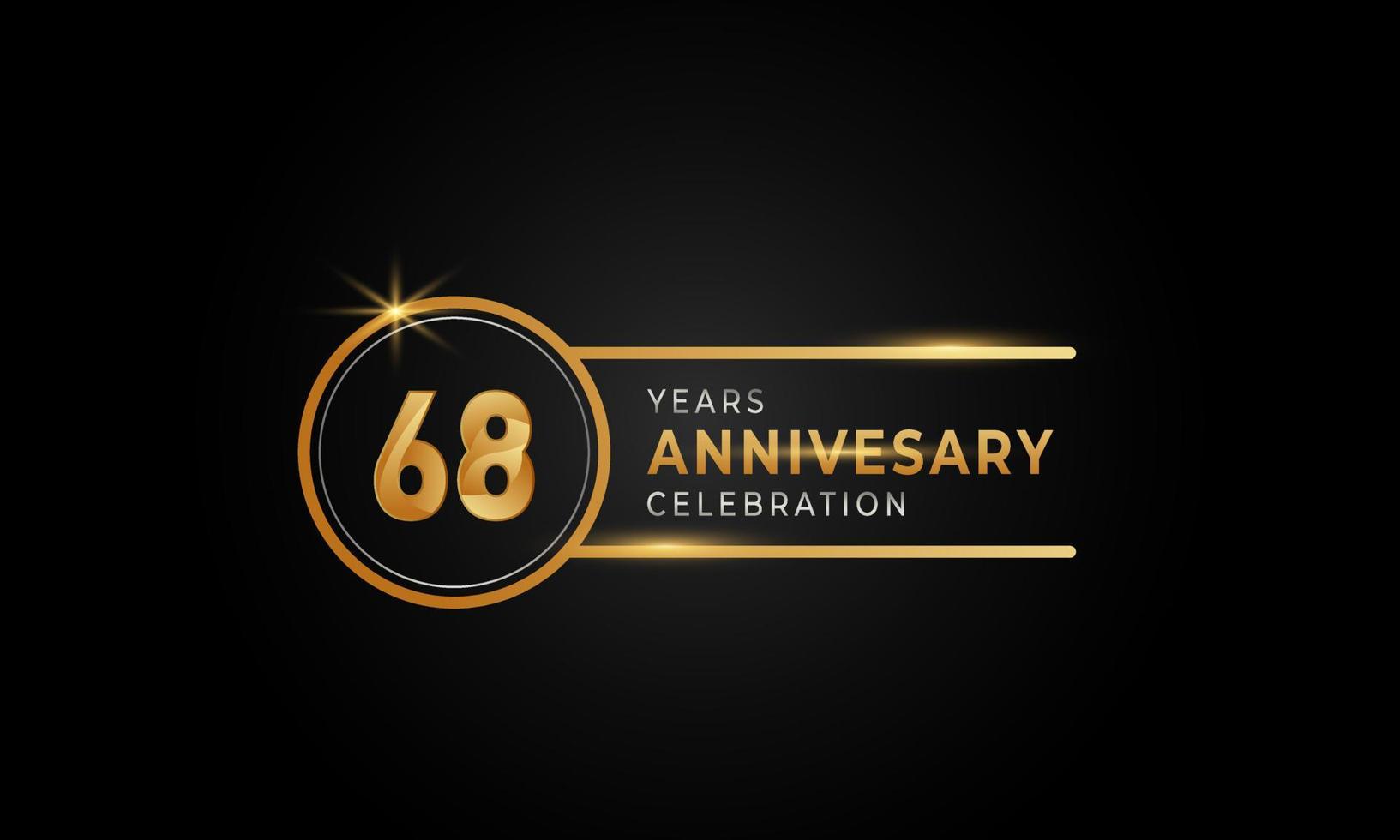 68 Year Anniversary Celebration Golden and Silver Color with Circle Ring for Celebration Event, Wedding, Greeting card, and Invitation Isolated on Black Background vector