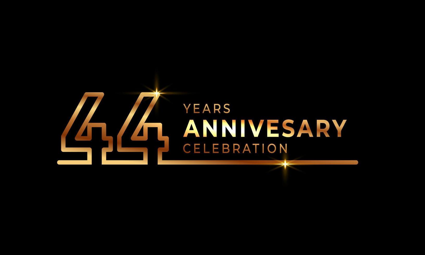 44 Year Anniversary Celebration Logotype with Golden Colored Font Numbers Made of One Connected Line for Celebration Event, Wedding, Greeting card, and Invitation Isolated on Dark Background vector