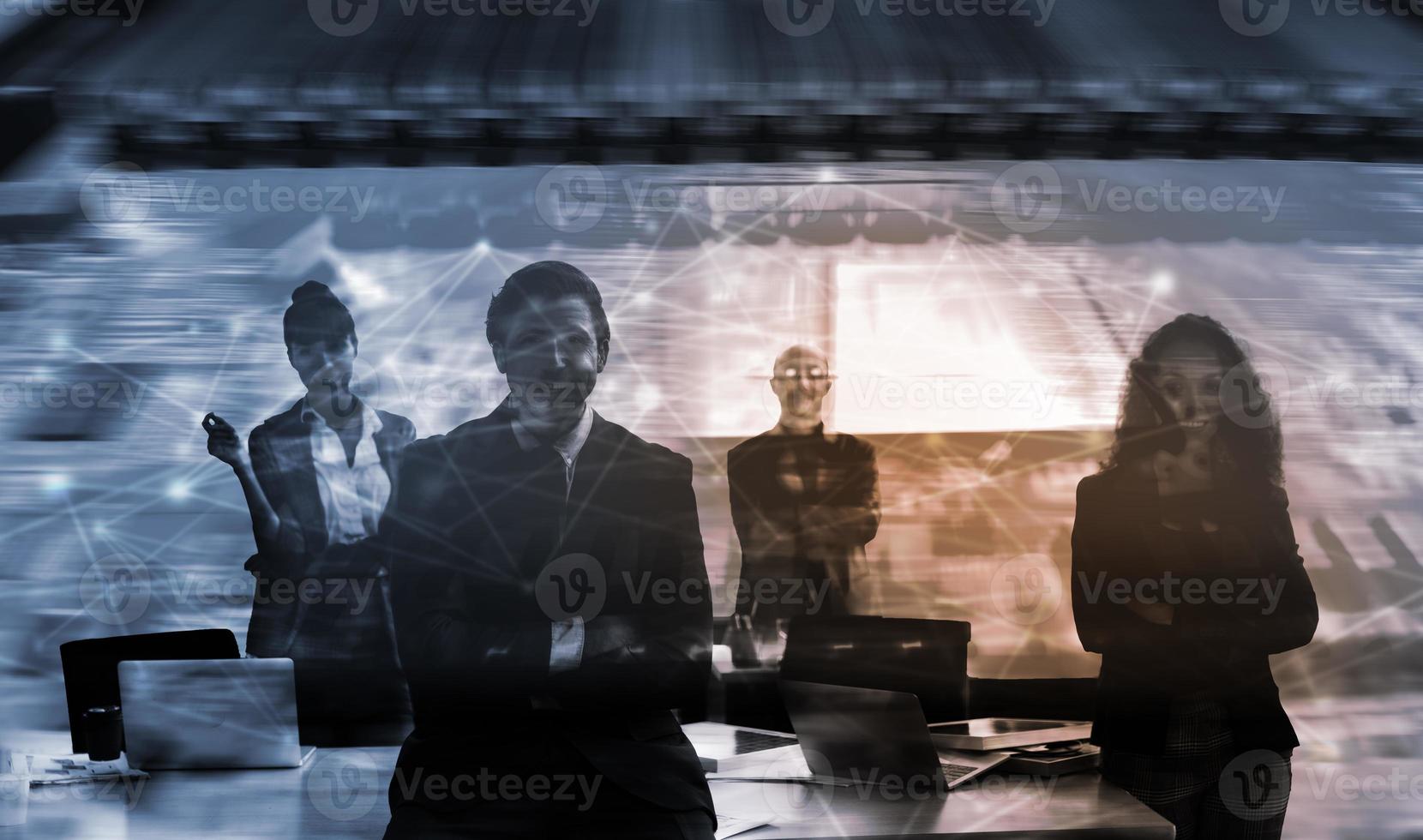 Business global network connection telecommunication technology concept, Futuristic business people group working on communication technology with internet link graphic background photo