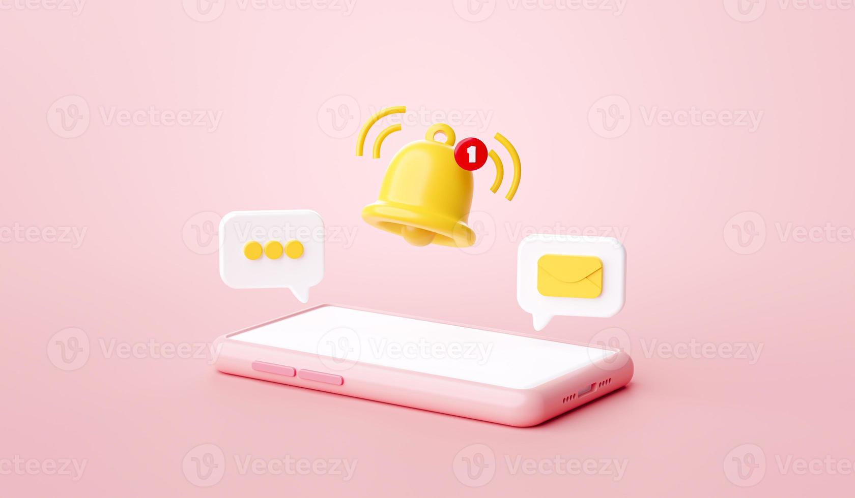 interfaz de usuario del sitio web del icono de notificación de recordatorio de teléfono inteligente sobre fondo rosa ilustración de representación 3d foto