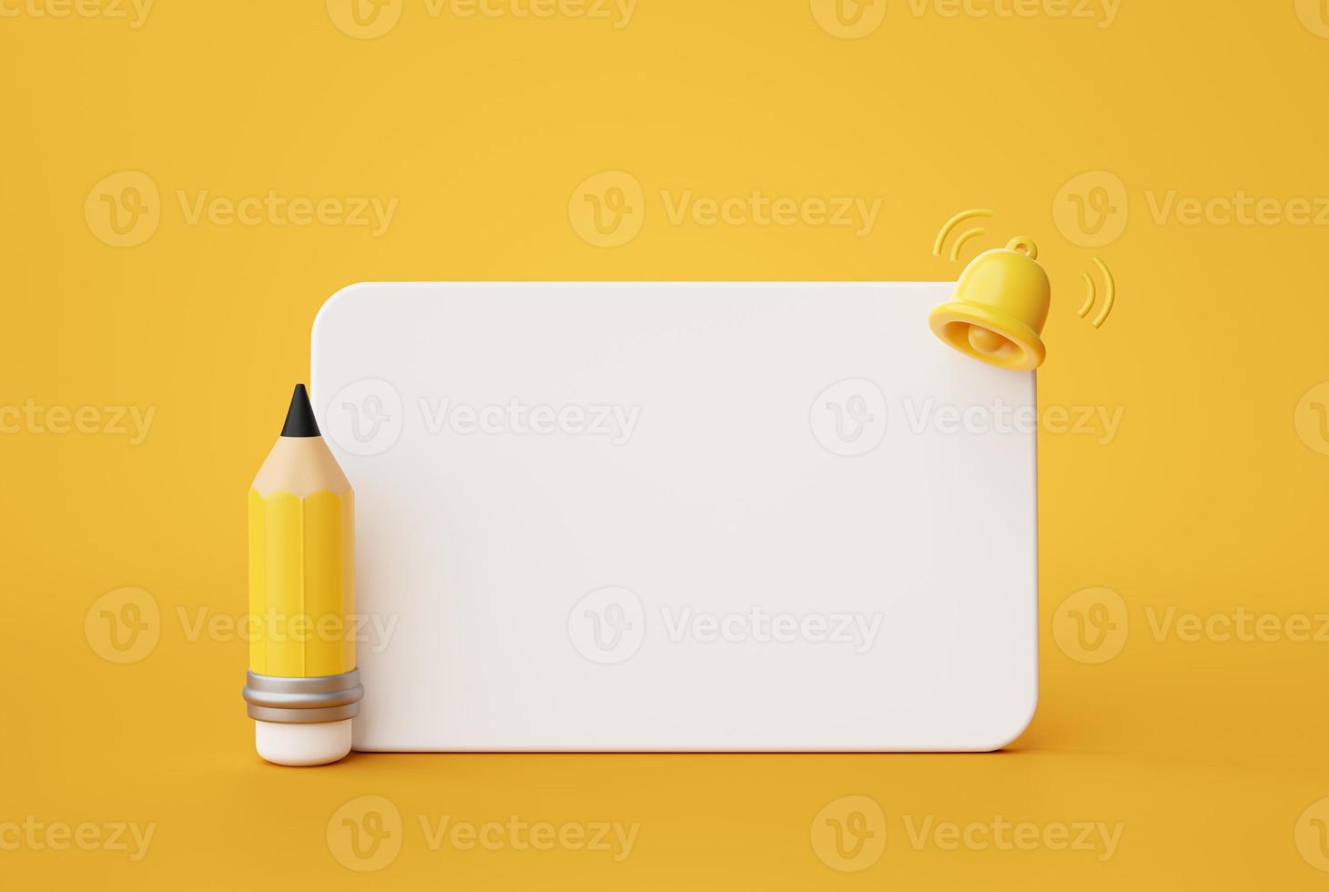 Pencil and white mockup copy space blackboard reminder notification cartoon banner background website 3d rendering photo