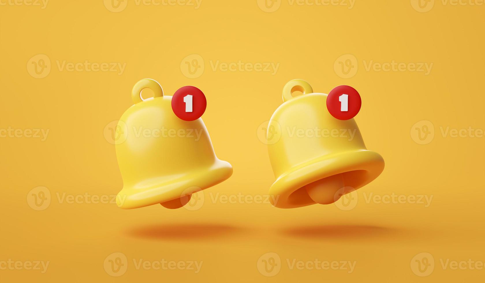 Set of bell reminder notification alert or alarm icon sign or symbol for application website ui on yellow background 3d rendering illustration photo