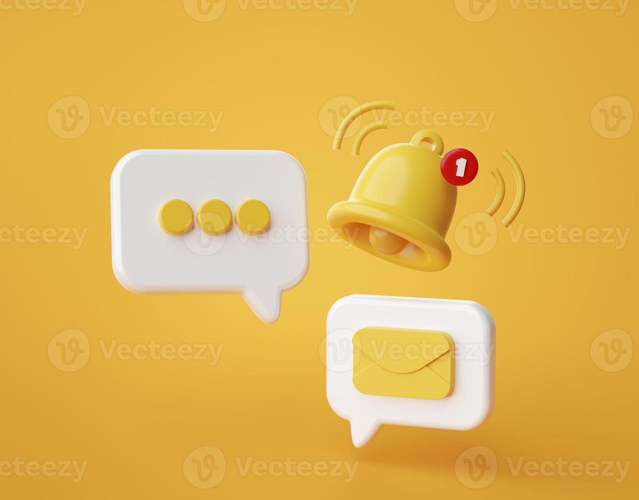 burbujas de chat o icono de notificación de burbuja de voz sitio web ui sobre fondo amarillo ilustración de representación 3d foto