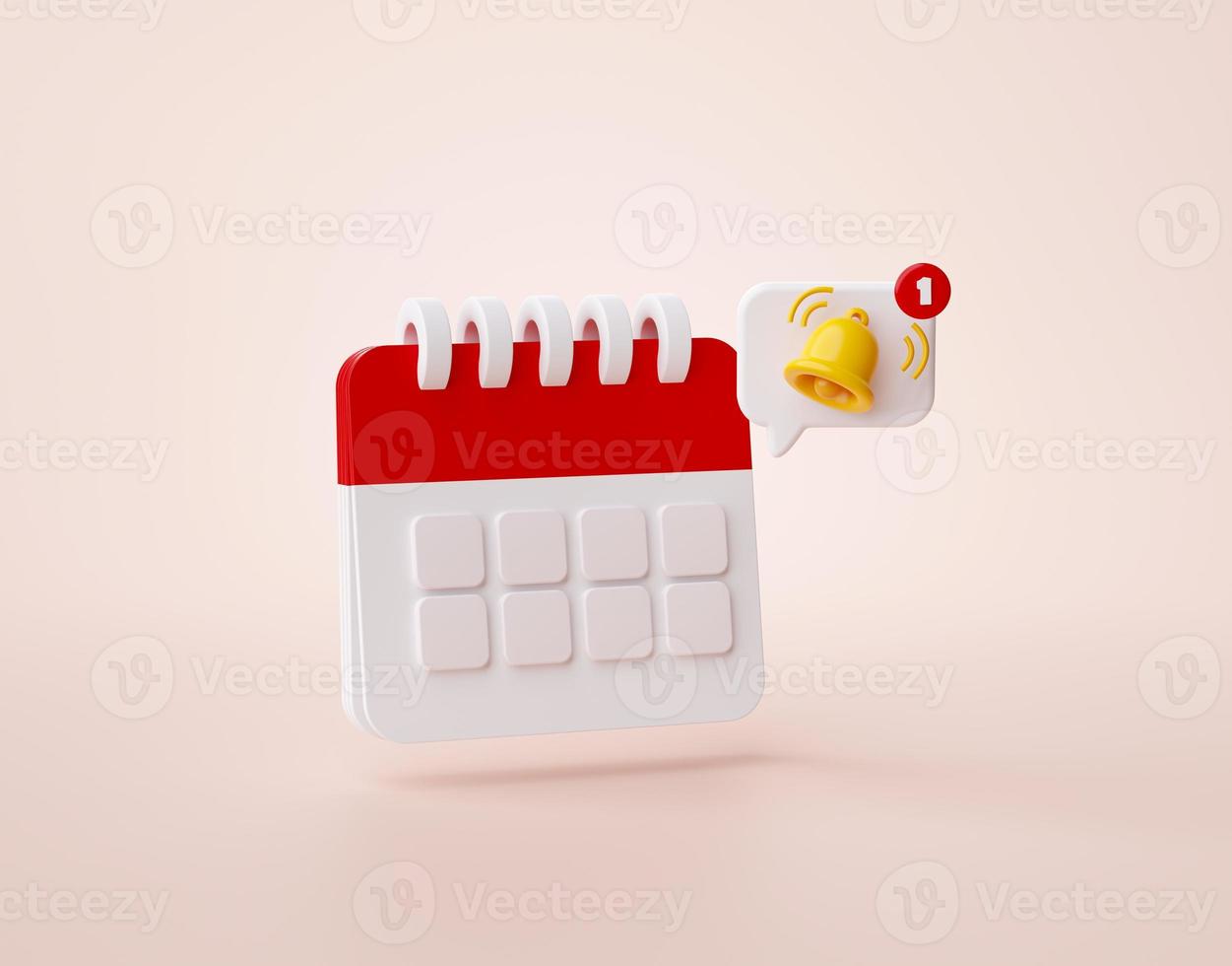 Red calendar reminder notification icon website ui 3d rendering illustration photo