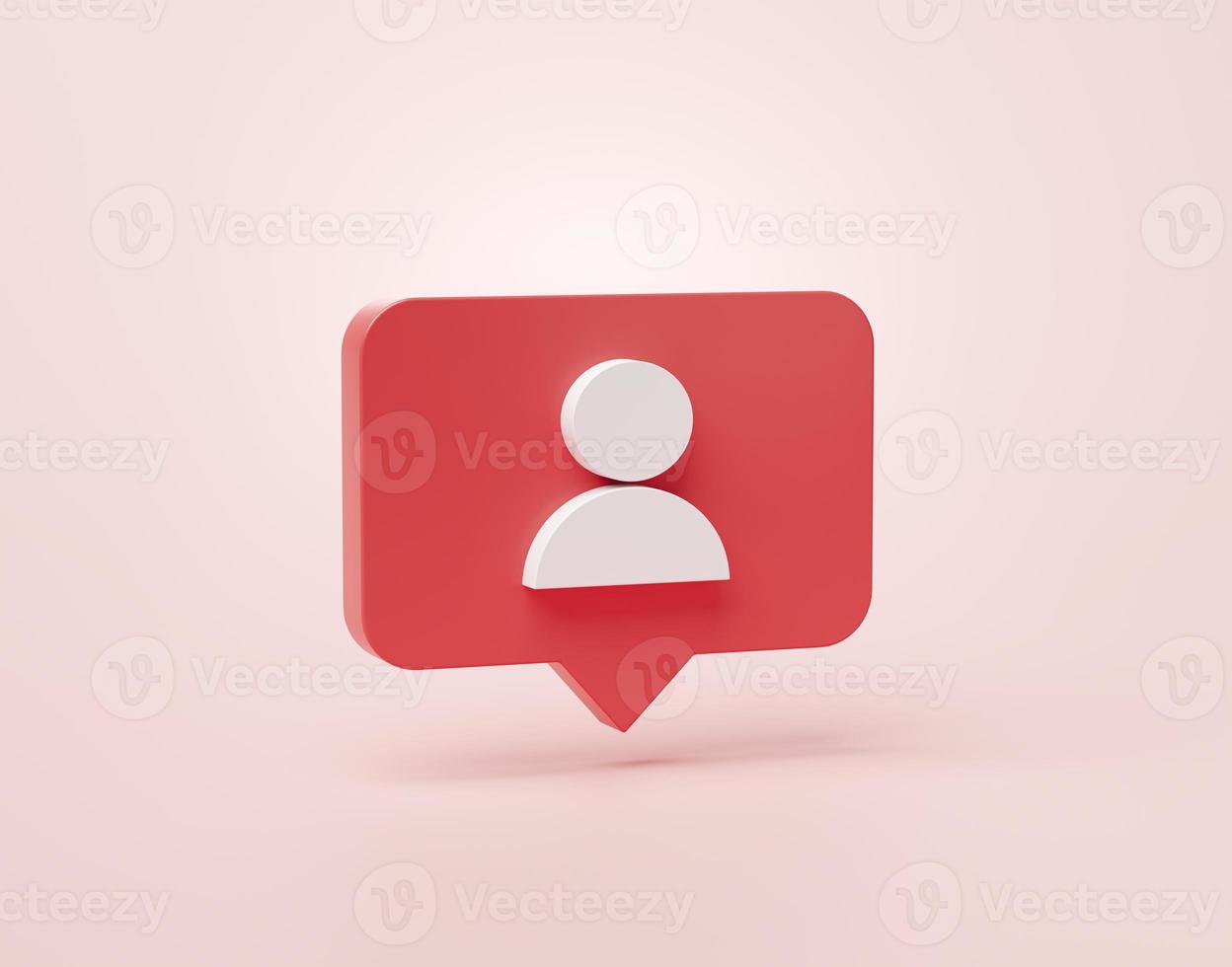 Follower or user shape social media notification icon in speech bubbles 3d cartoon banner website ui on pink background 3d rendering illustration photo