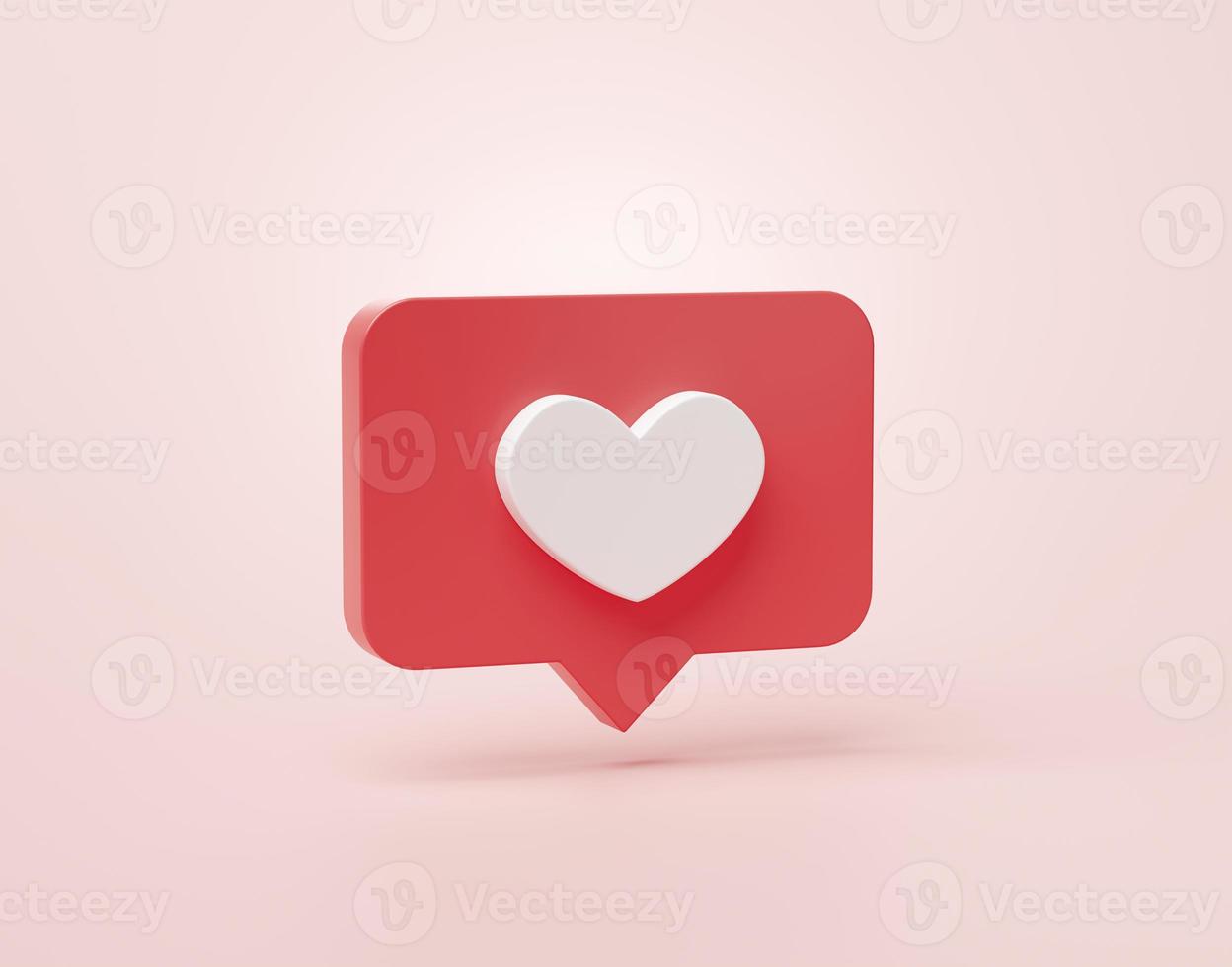 Heart shape or favorite social media notification icon in speech bubbles 3d cartoon banner website ui on pink background 3d rendering illustration photo