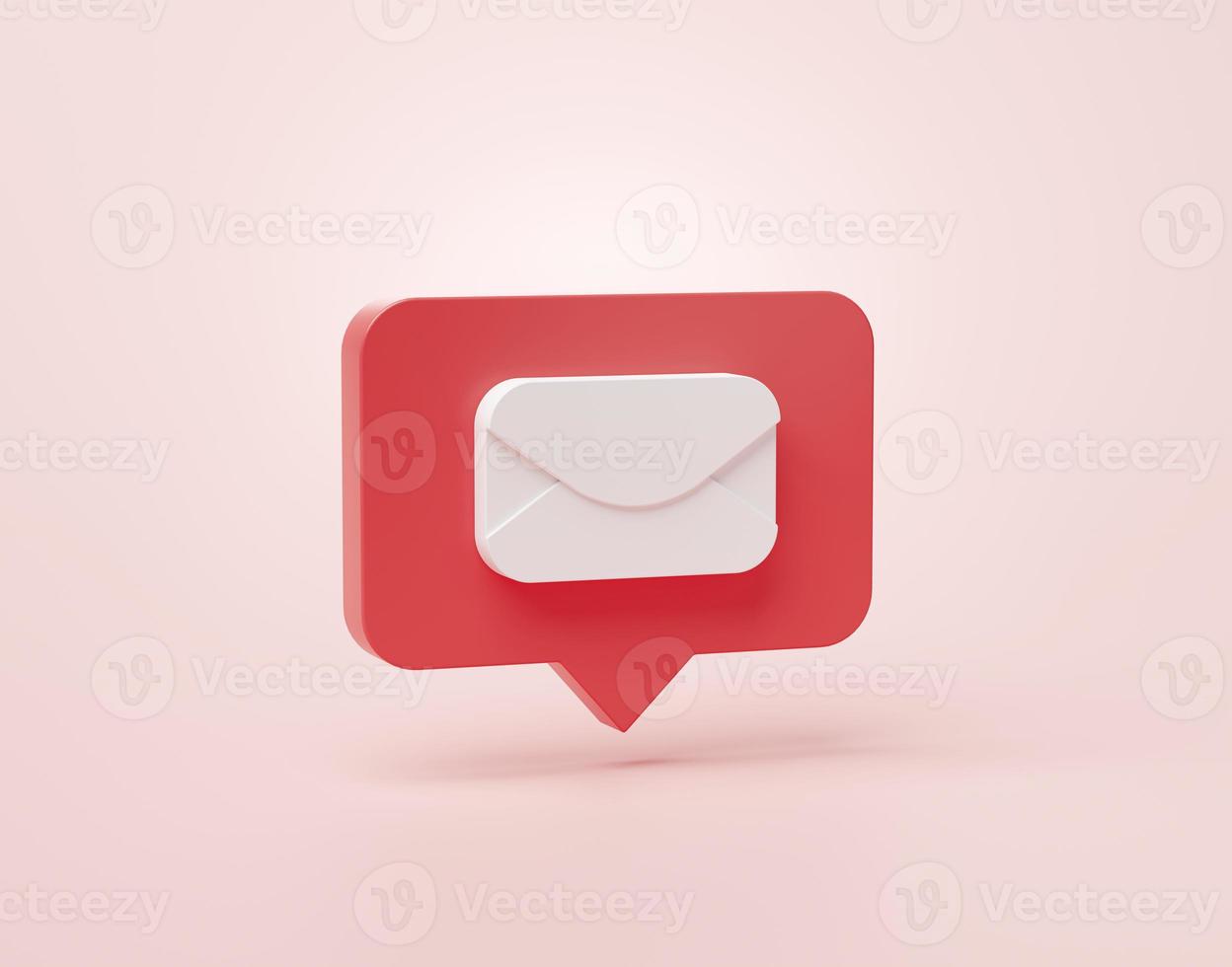 E-mail or envelope inbox shape social media notification icon in speech bubbles 3d cartoon banner website ui on pink background 3d rendering illustration photo