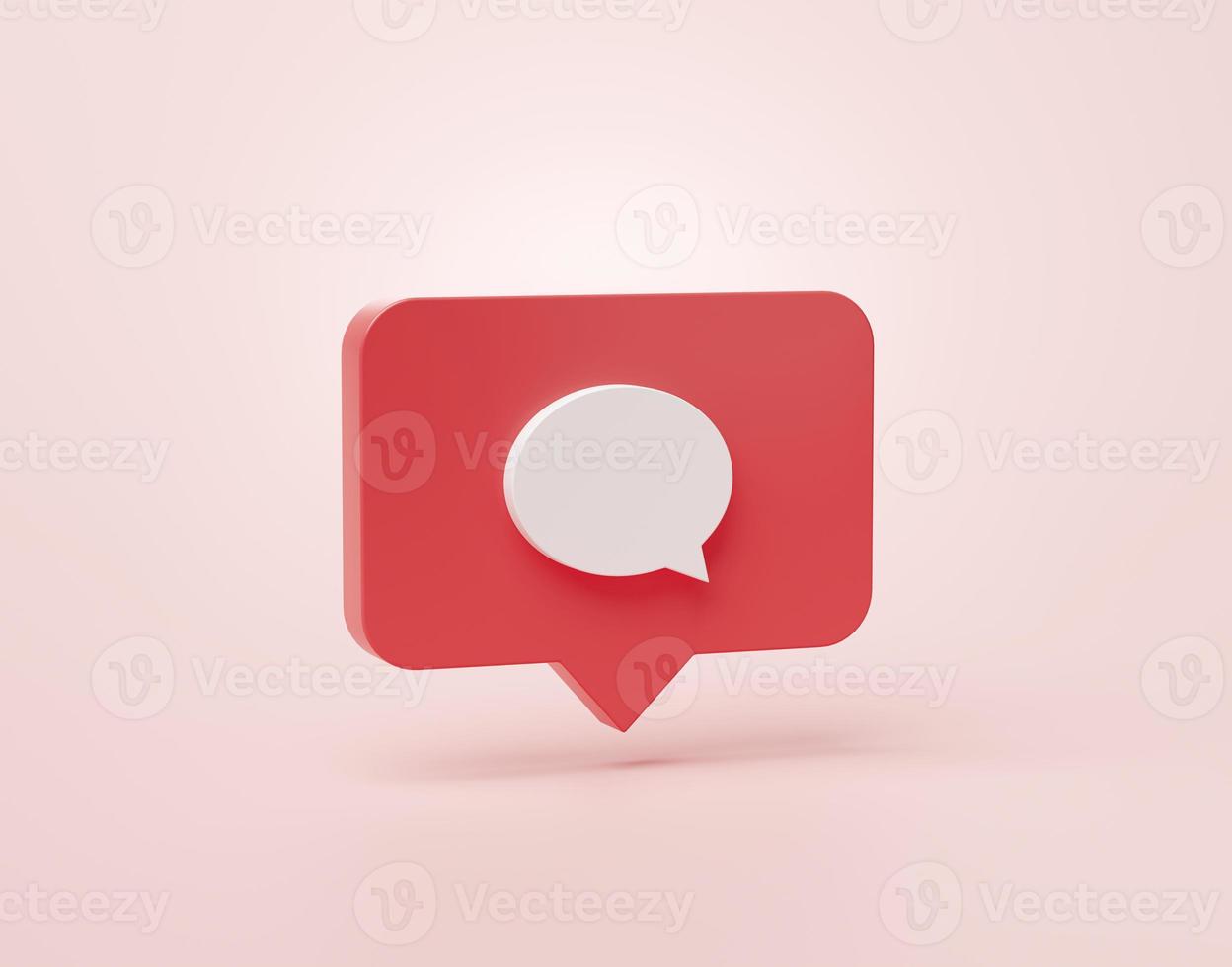 Comment or Message inbox shape social media notification icon in speech bubbles 3d cartoon banner website ui on pink background 3d rendering illustration photo
