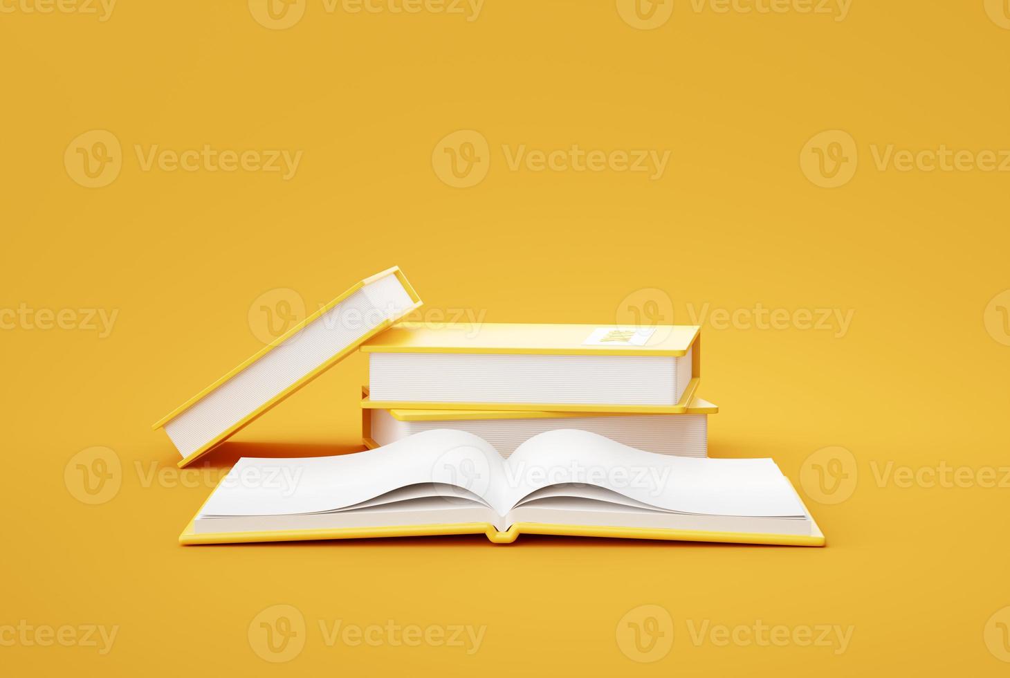 Stack of books on yellow background education concept 3d rendering photo