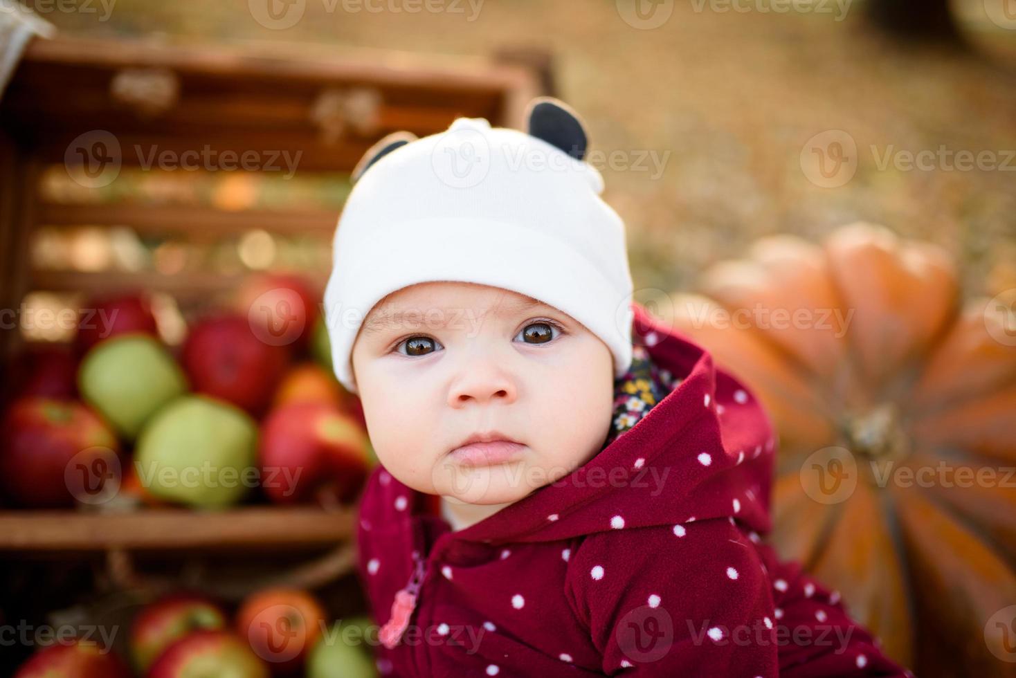 happy baby girl in the autumn park photo