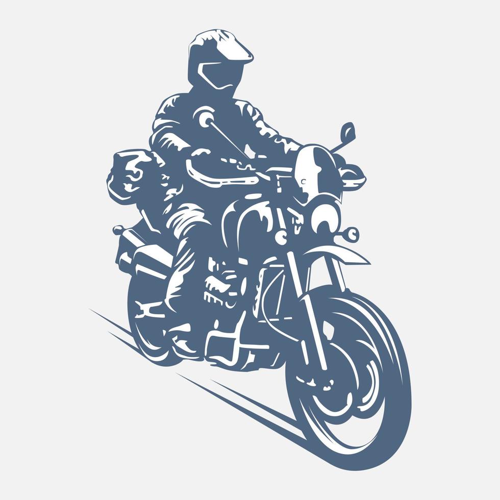 Vintage vector illustration of touring man riding a motorbike