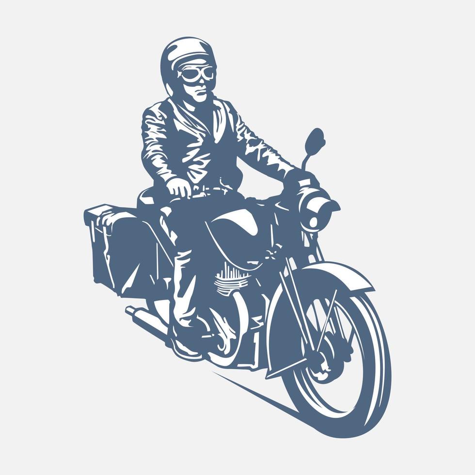 Vintage vector illustration of touring man riding a motorbike