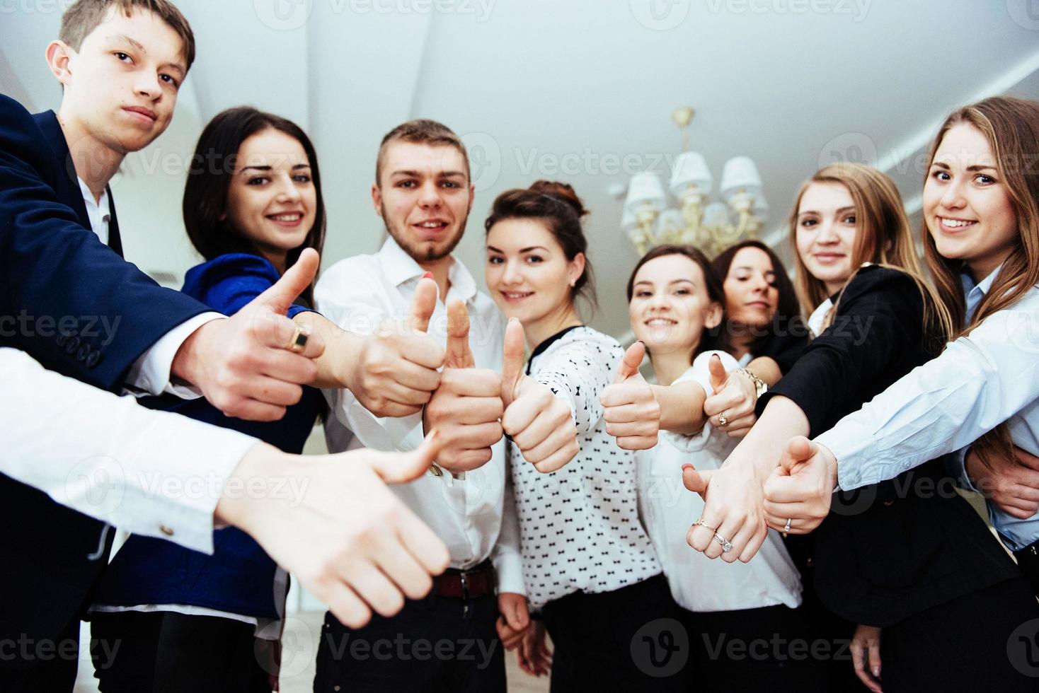 group of students looking happy and smiling photo