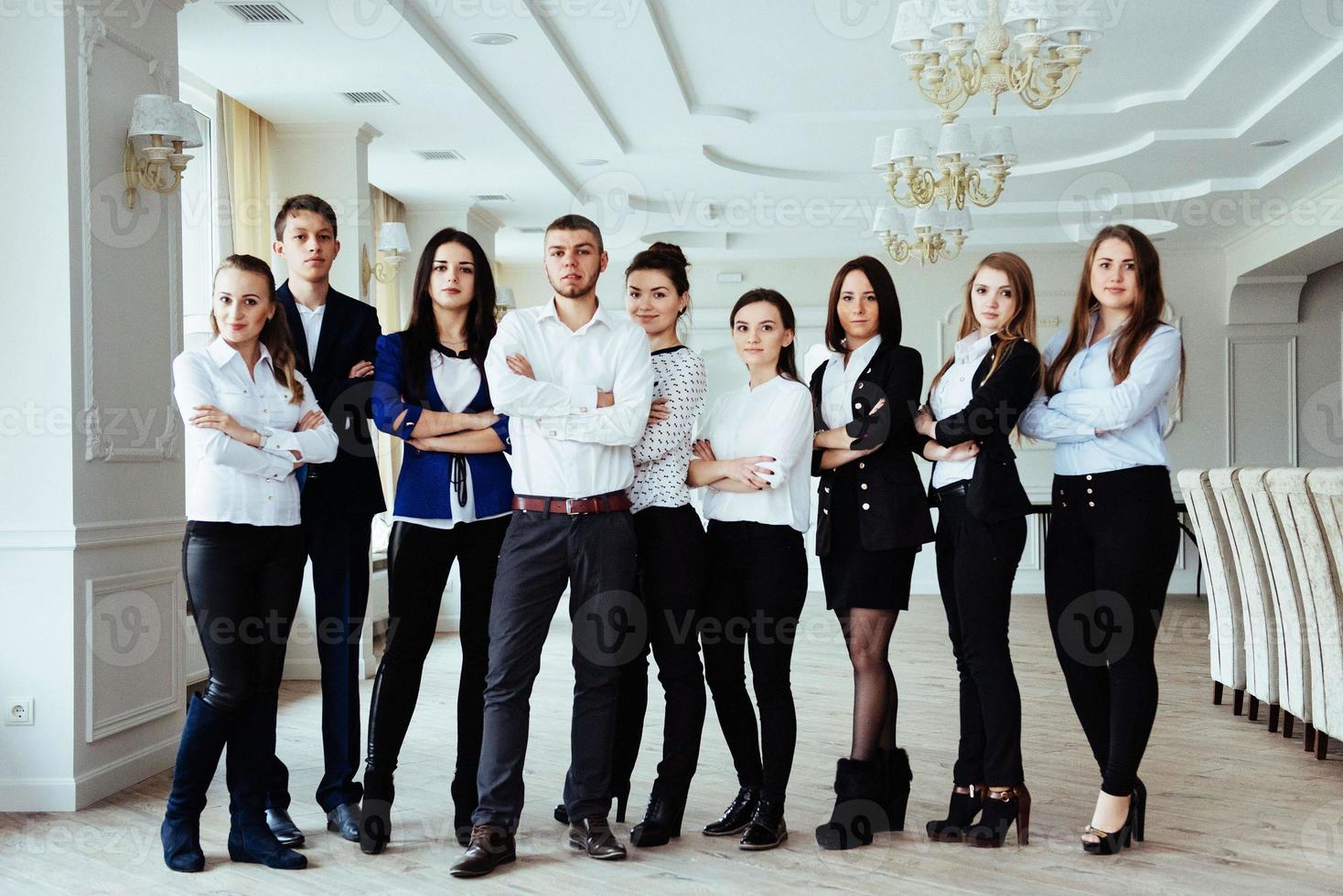 group of students looking happy and smiling photo