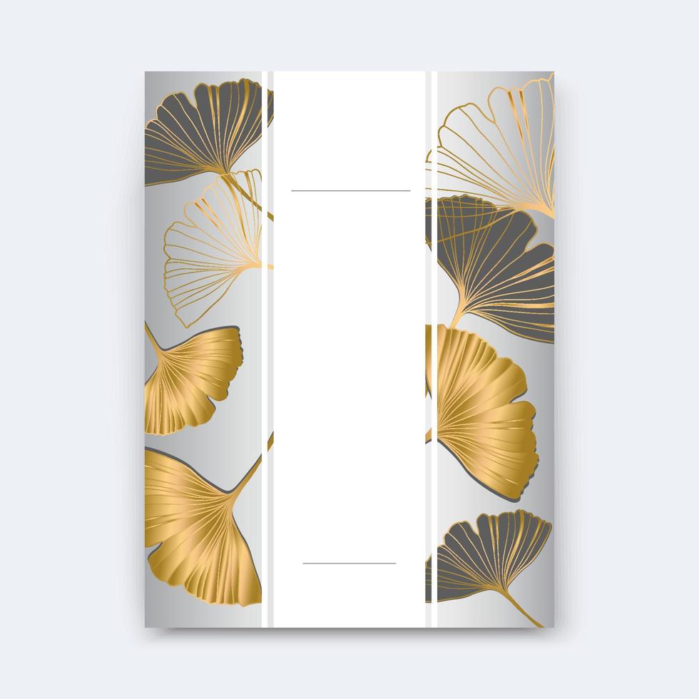 Vector banner of ginkgo biloba leaf. ink line art design. Ginkgo Biloba leaves. Copy Space
