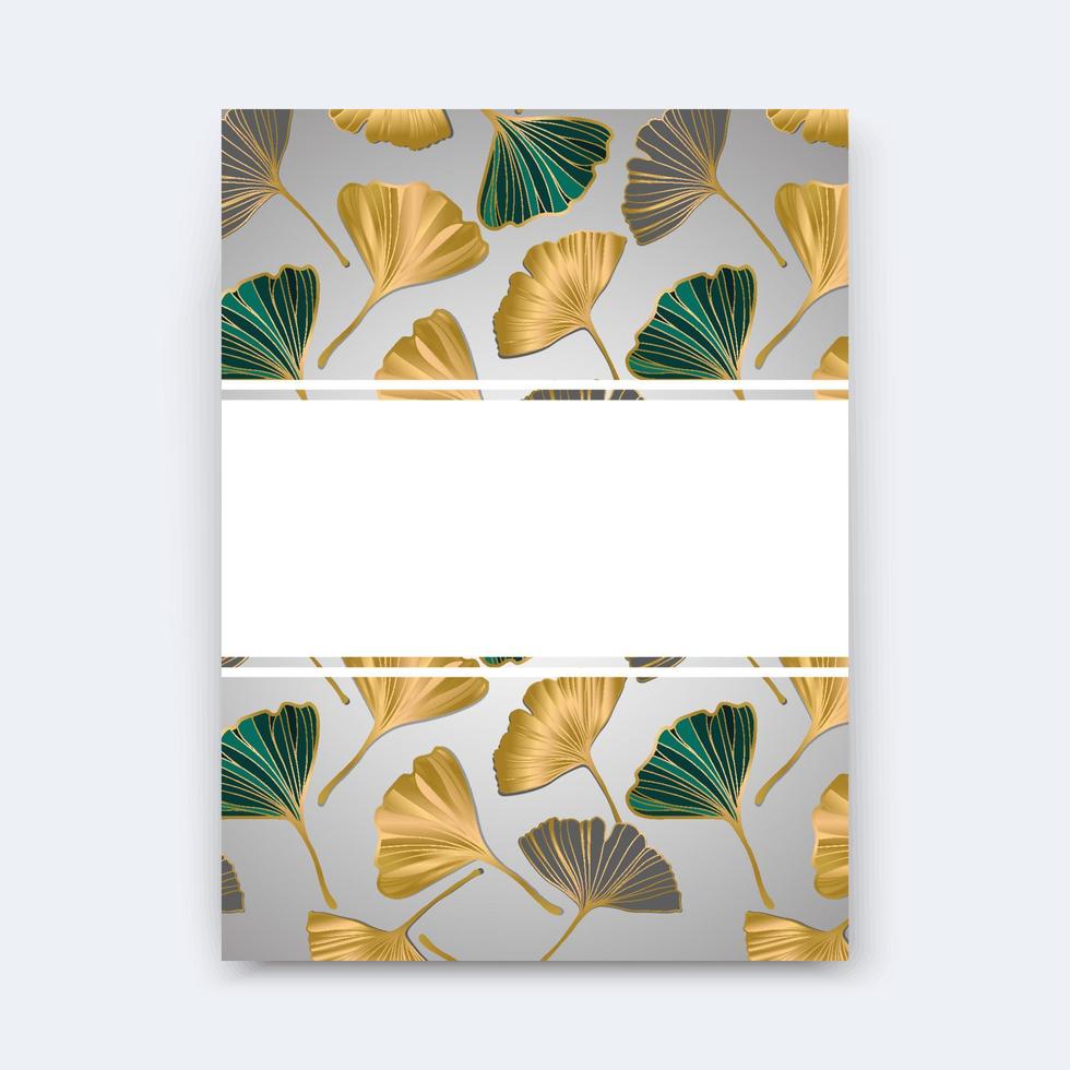 Vector banner of ginkgo biloba leaf. ink line art design. Ginkgo Biloba leaves. Copy Space