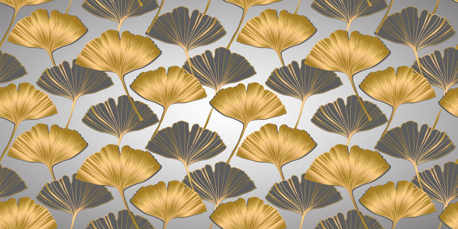 Vector banner of ginkgo biloba leaf. ink line art design. Ginkgo Biloba leaves. Seamless Pattern.