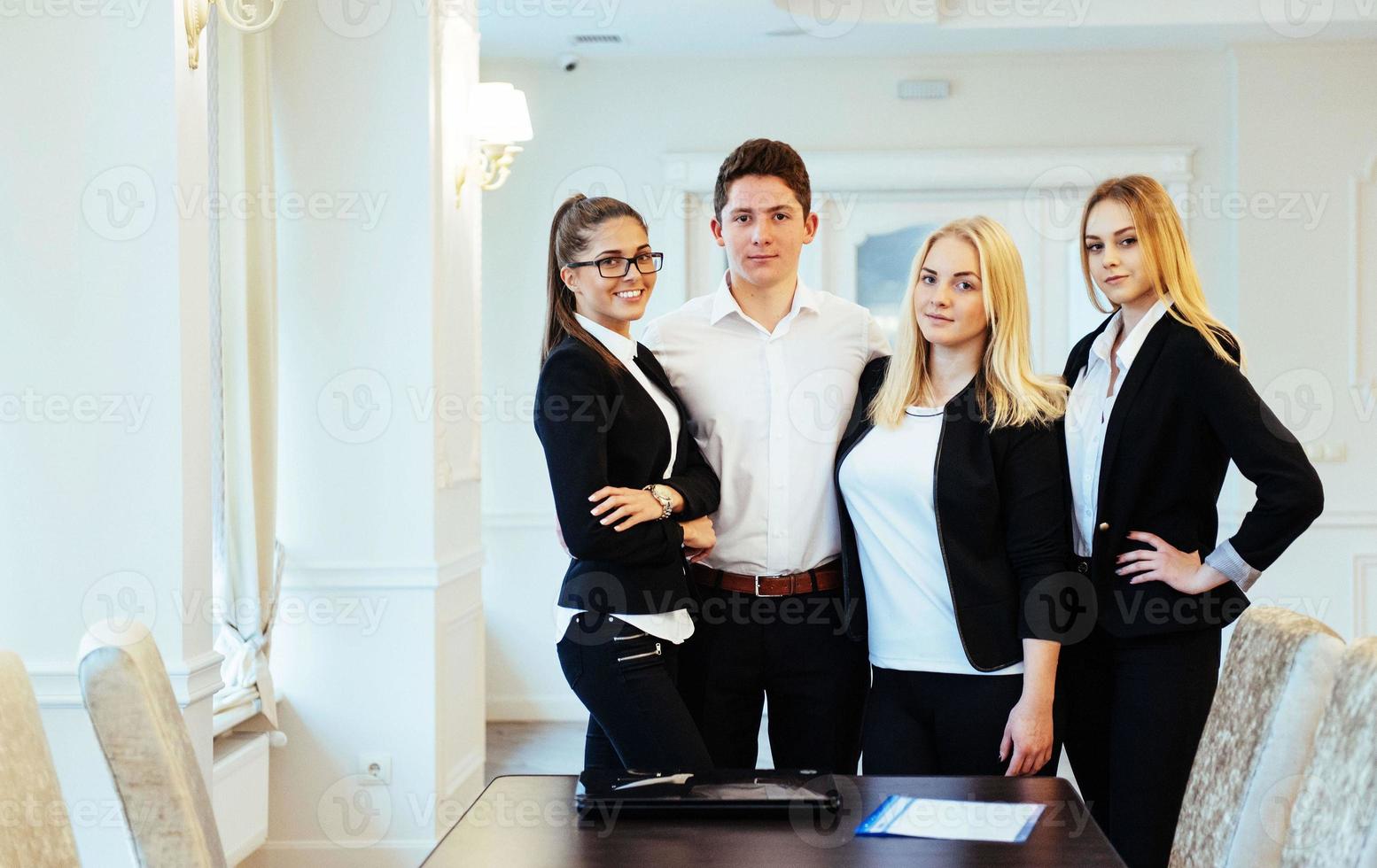 group of students looking happy and smiling photo