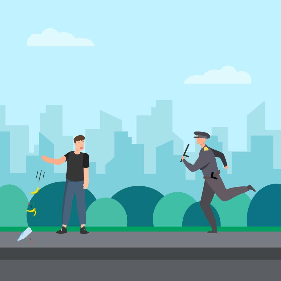 man littering caught by the police vector illustration