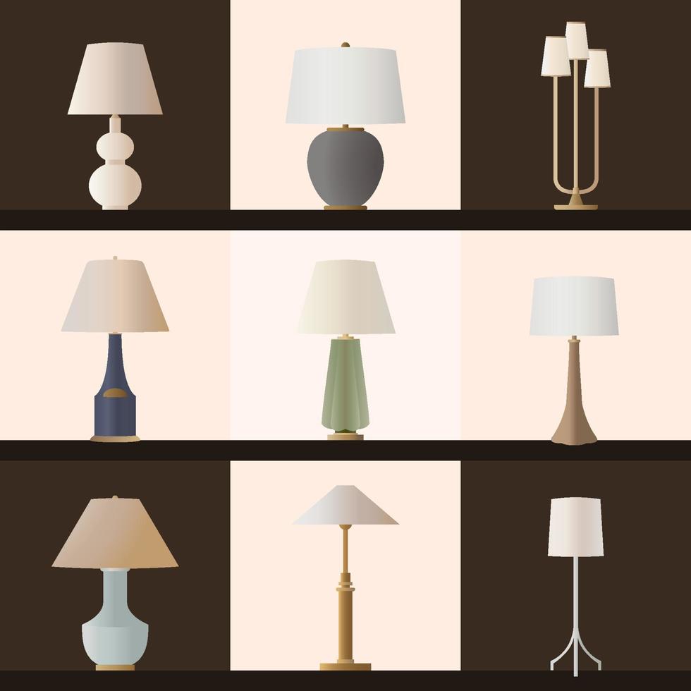 Classic and antique Table lamps set vector illustration isolated