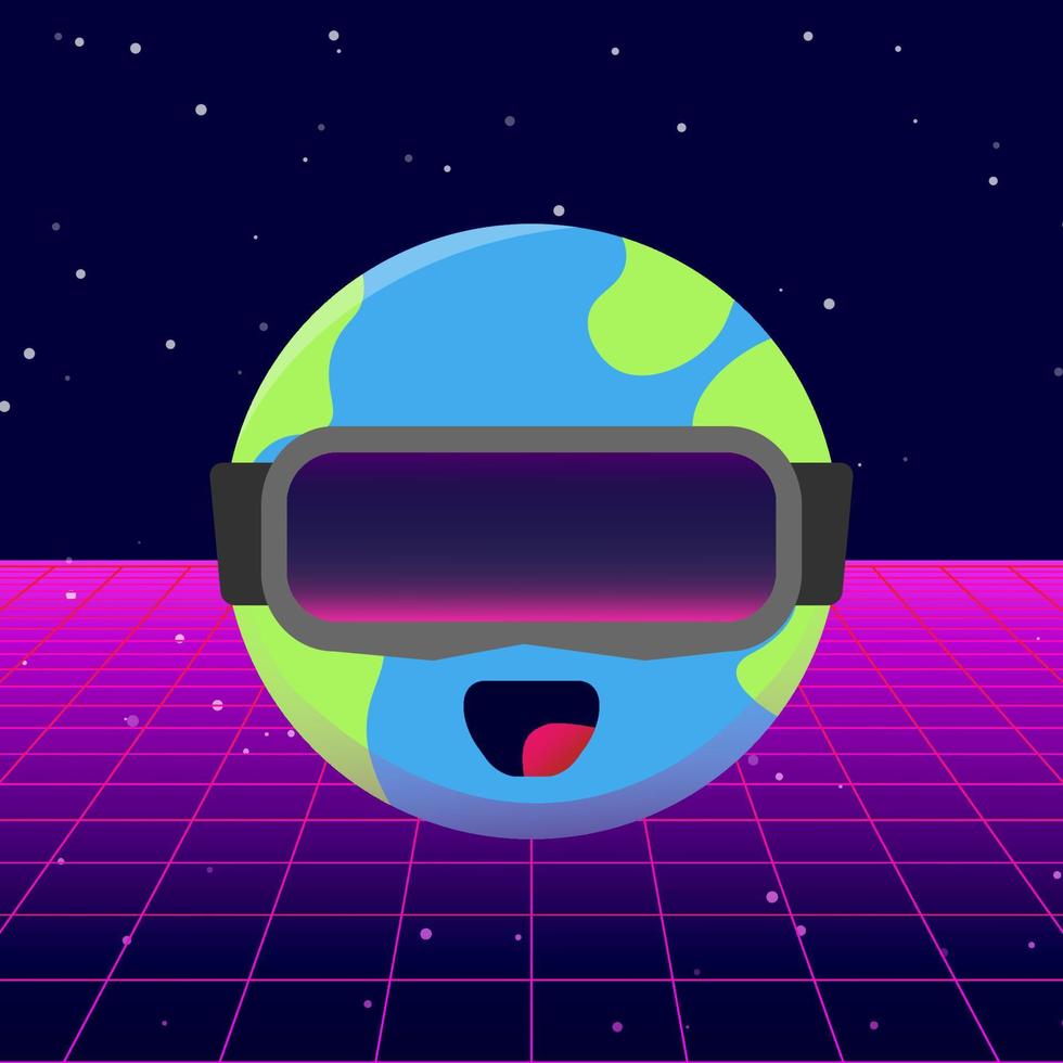 ilustración de la tierra linda usando gafas metaverse vr con fondo degradado futurista vector