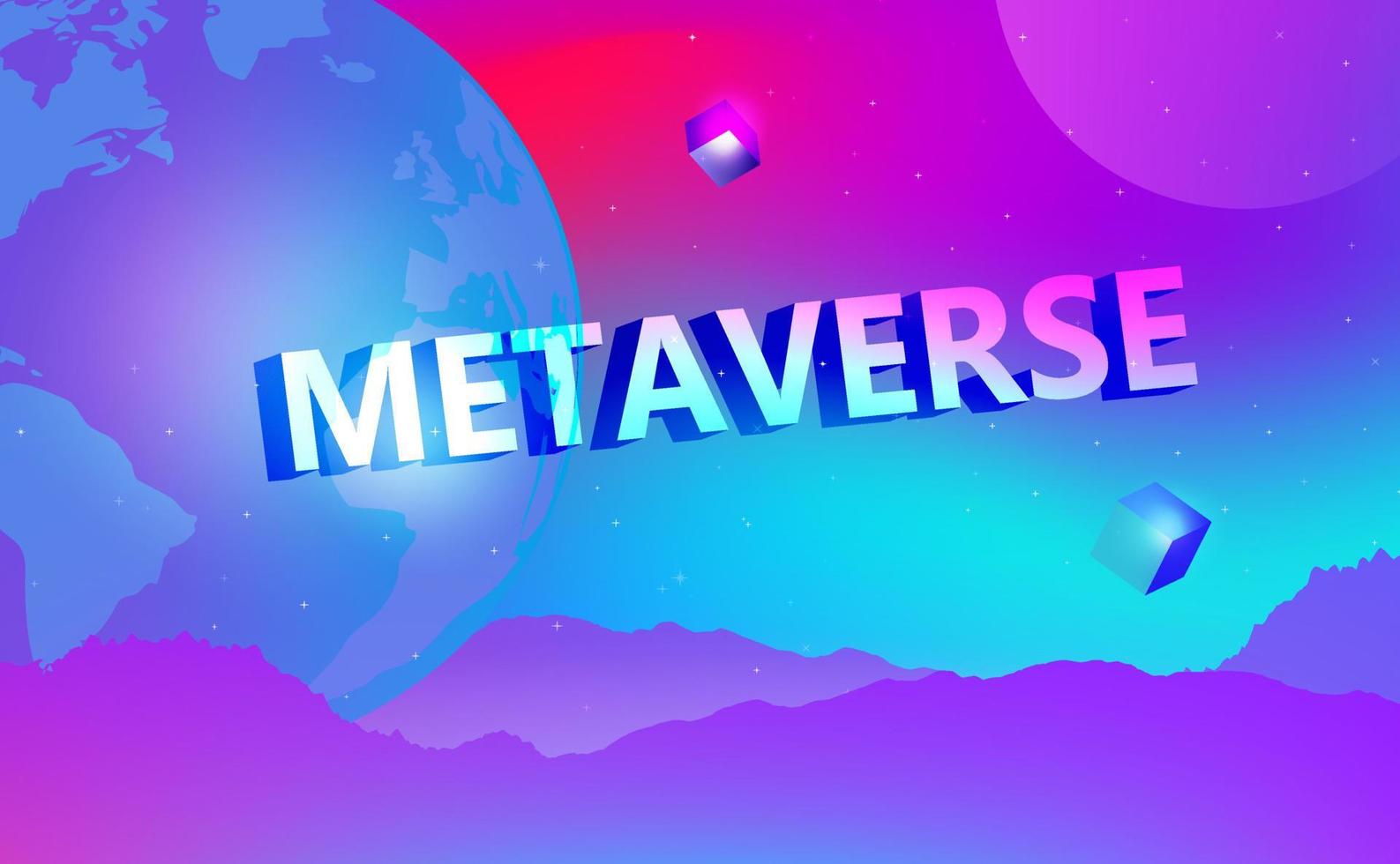 Metaverse and blockchain concept, the word Metaverse virtual reality and augmented reality technology vector illustration