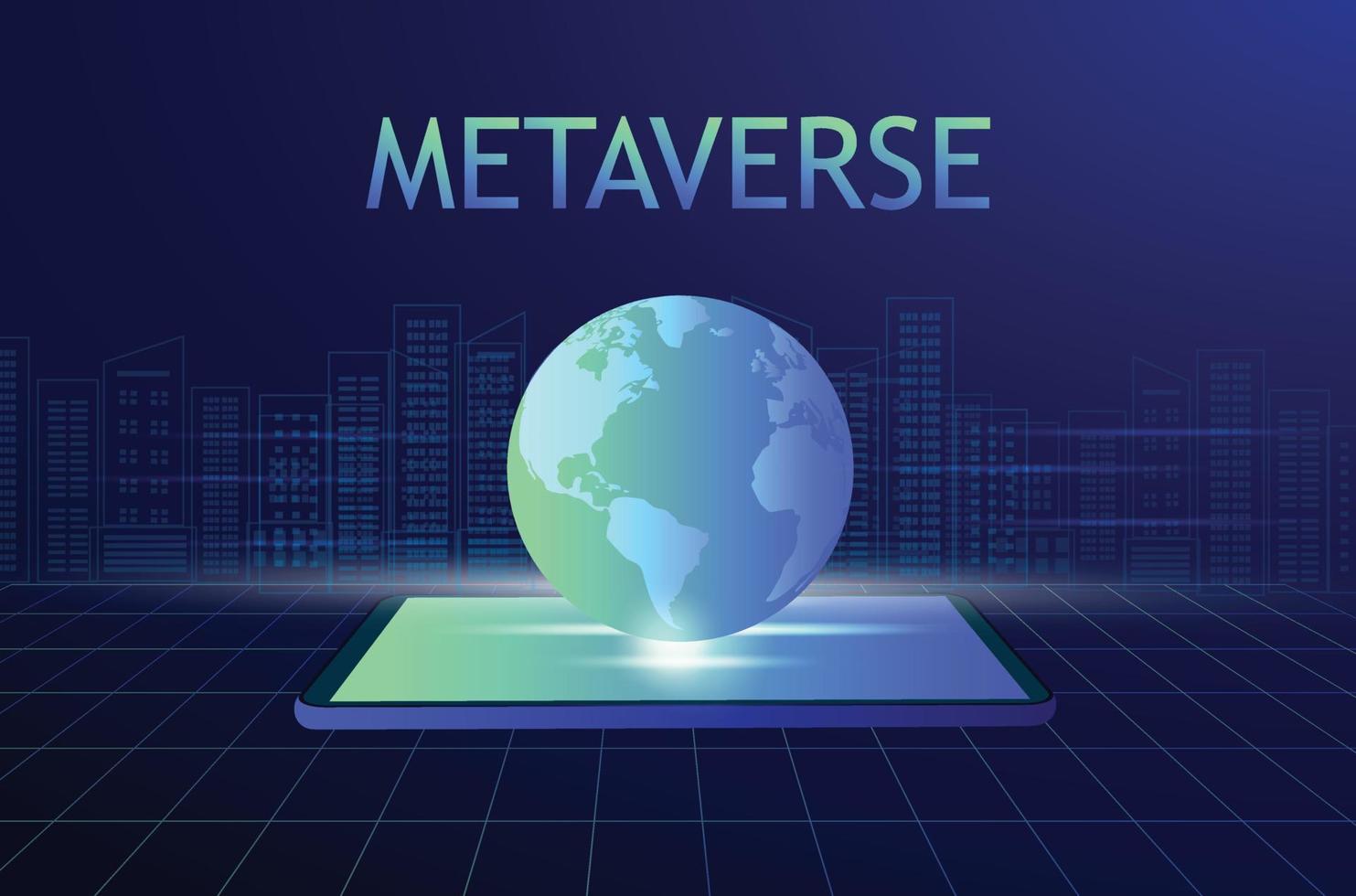 Metaverse and blockchain concept, the word Metaverse virtual reality and augmented reality technology vector illustration