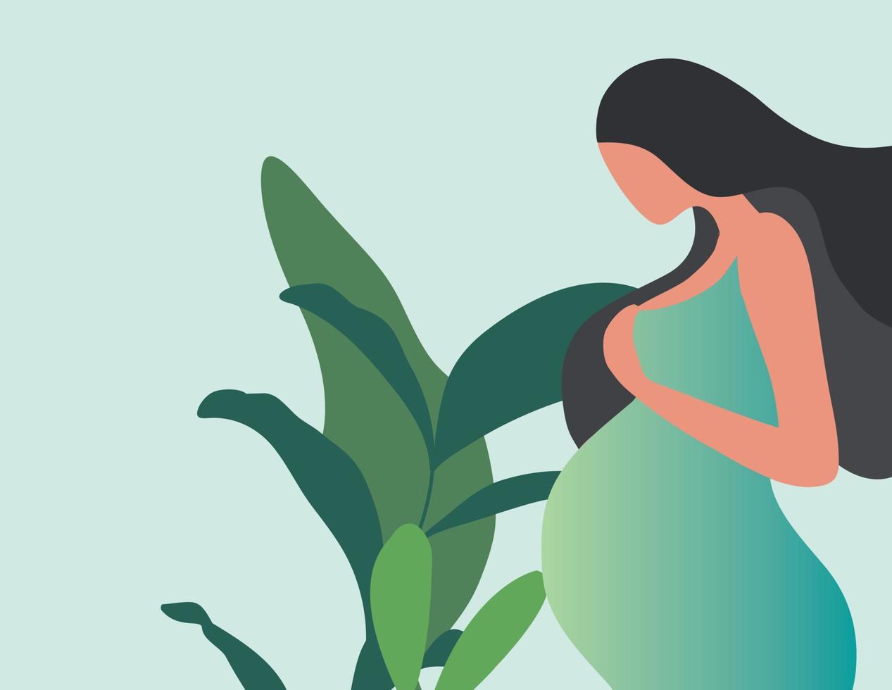 Beautiful young pregnant woman vector illustration. Pregnancy and motherhood woman concept