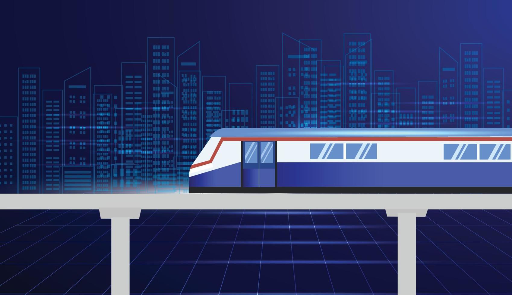 BTS Sky train in cityscape buildings vector Illustration