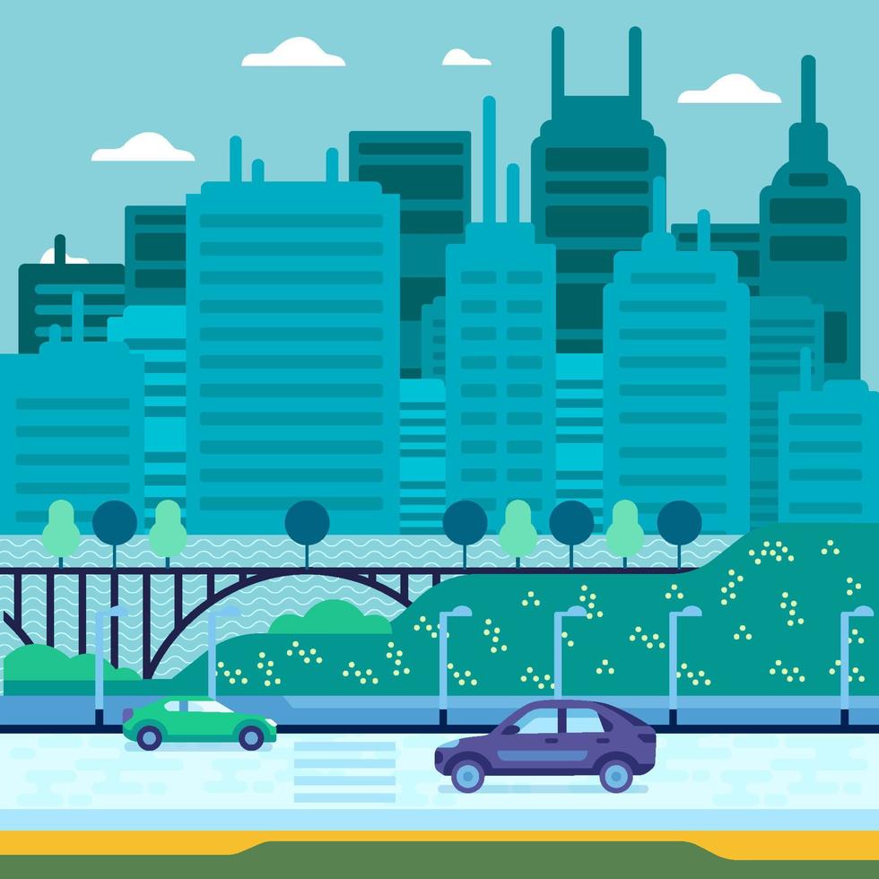 Modern Highway with Cityscape View Concept vector