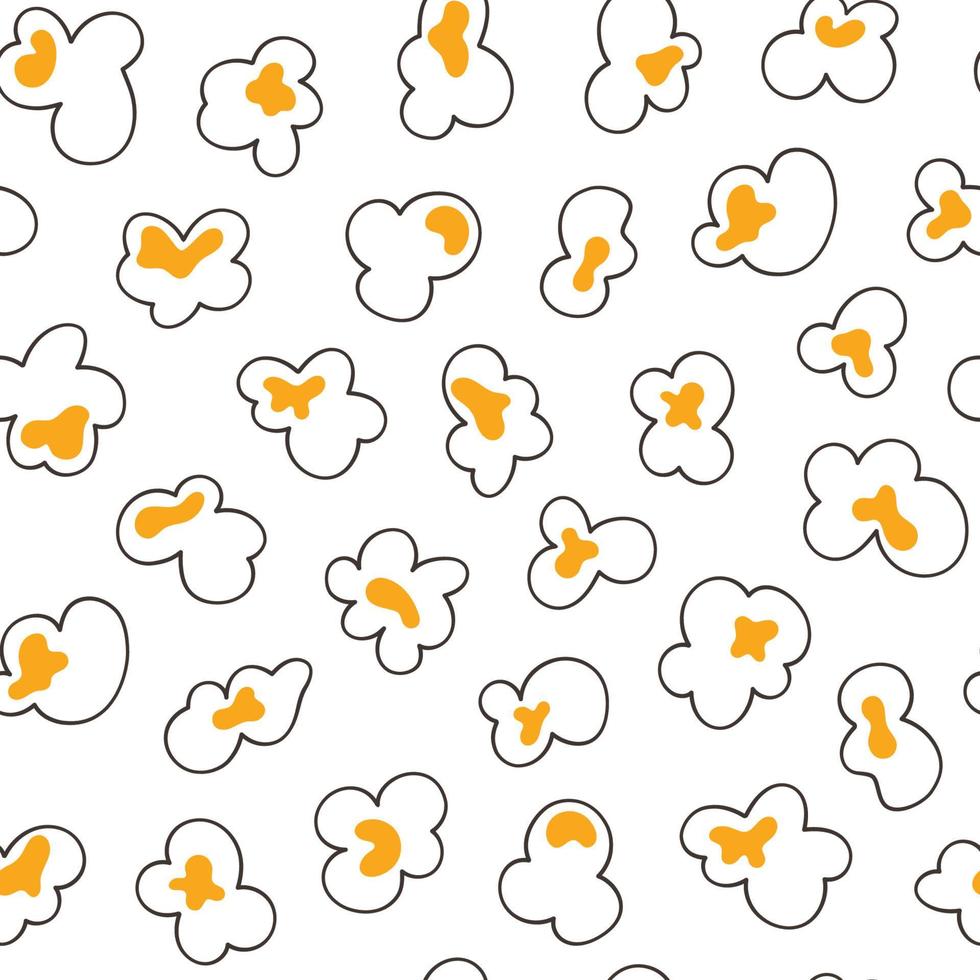 Seamless pattern with popcorn. Hand drawn pop corn with caramel for cinema. Vector illustration in doodle style on white background