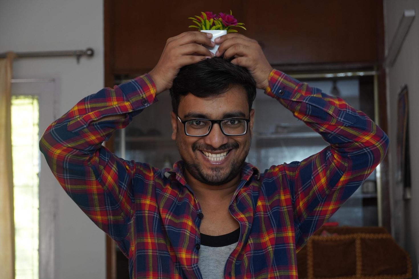 A husband Doing Funny Behavior in his home photo