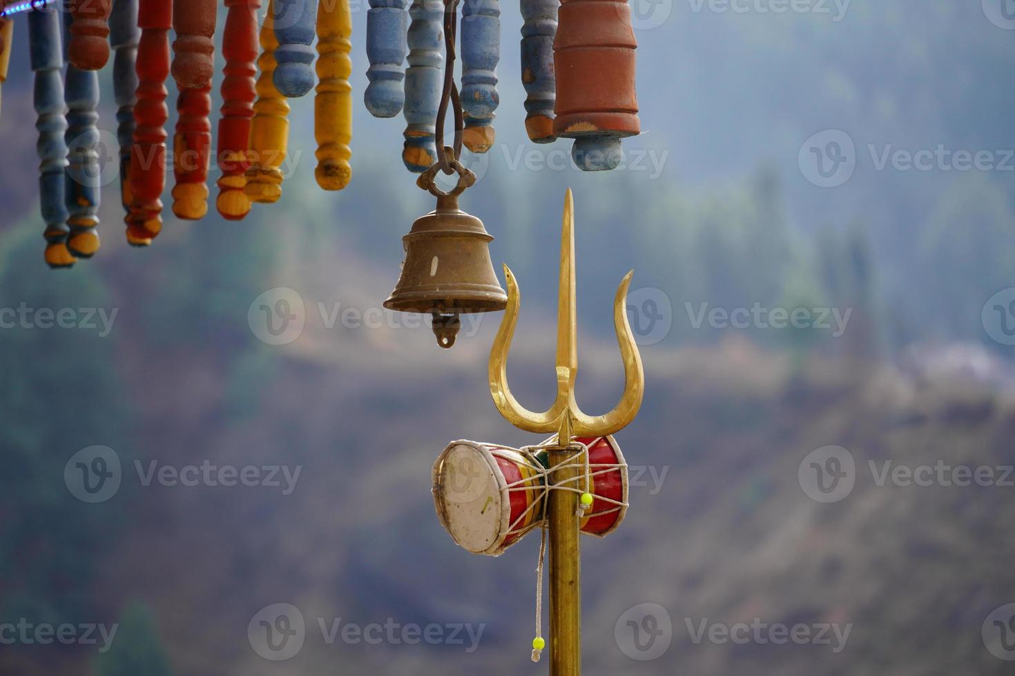 Close view of shiva's trishul and damroo hindu god shiva symbol photo