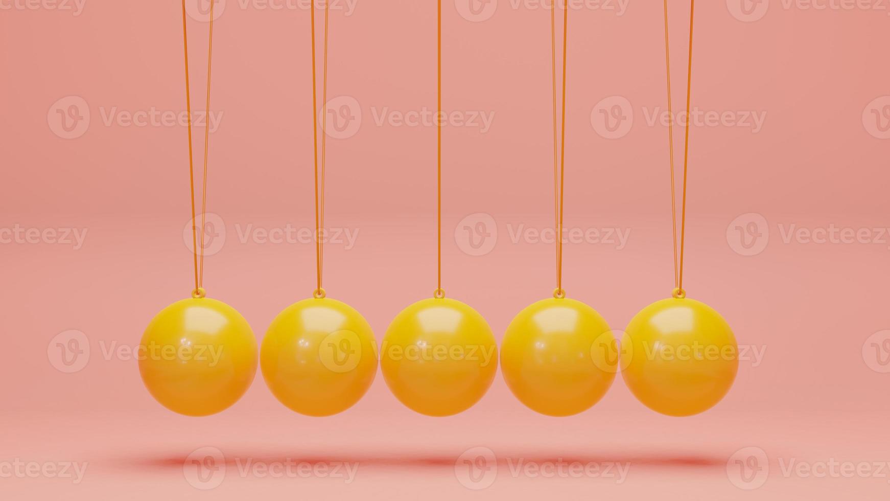 Newton cradle with balancing pendulum of silver metal balls . 3d render photo