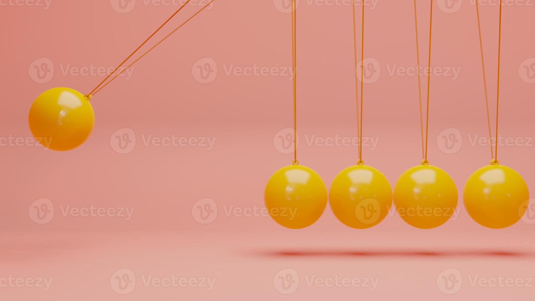 Newton cradle with balancing pendulum of silver metal balls . 3d render photo