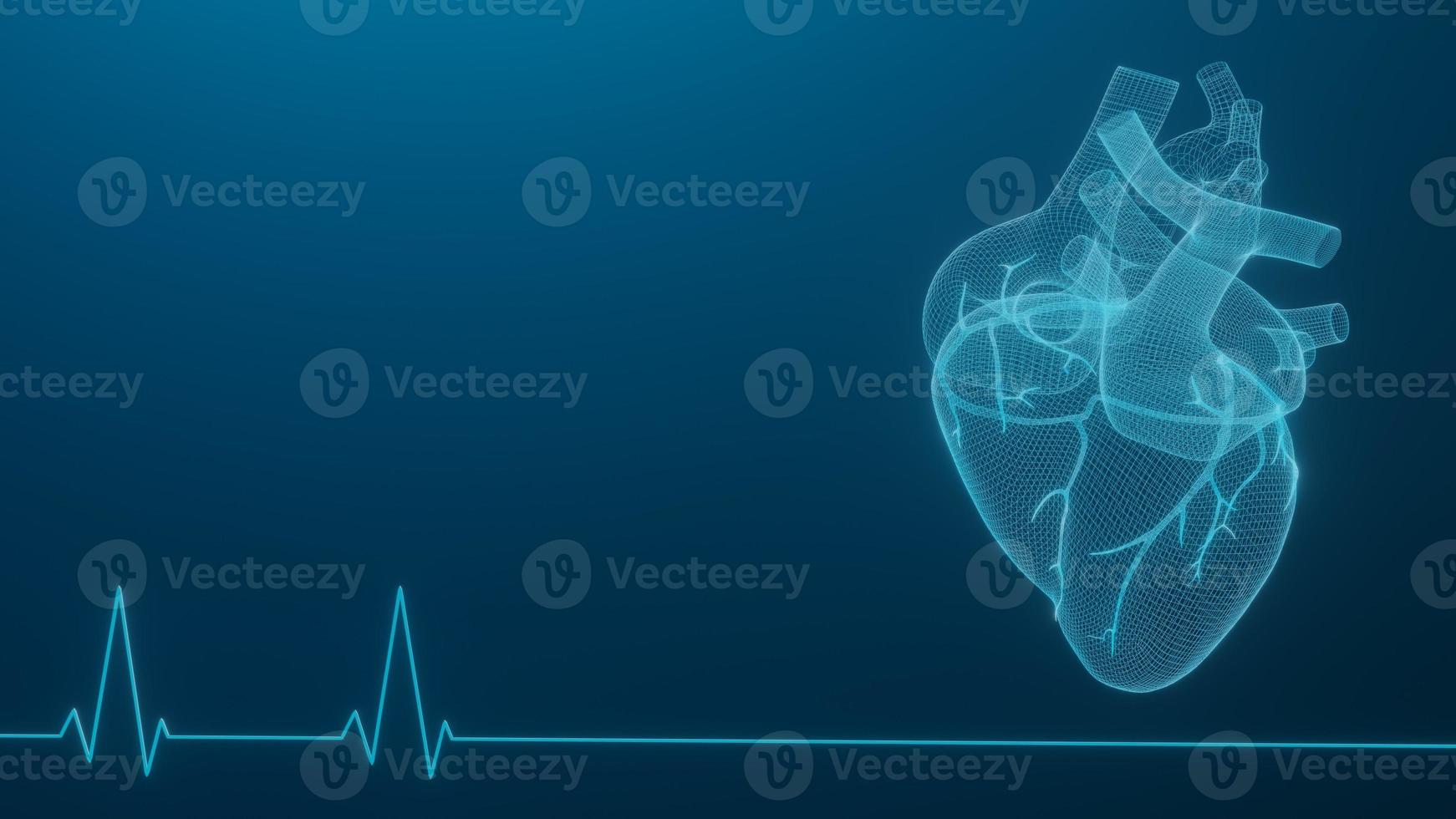 Los corazones de estructura alámbrica 3d representan fondos blancos aislados, líneas de forma de icono de corazón abstracto y triángulos, red de conexión de puntos sobre fondo azul, representación 3d foto