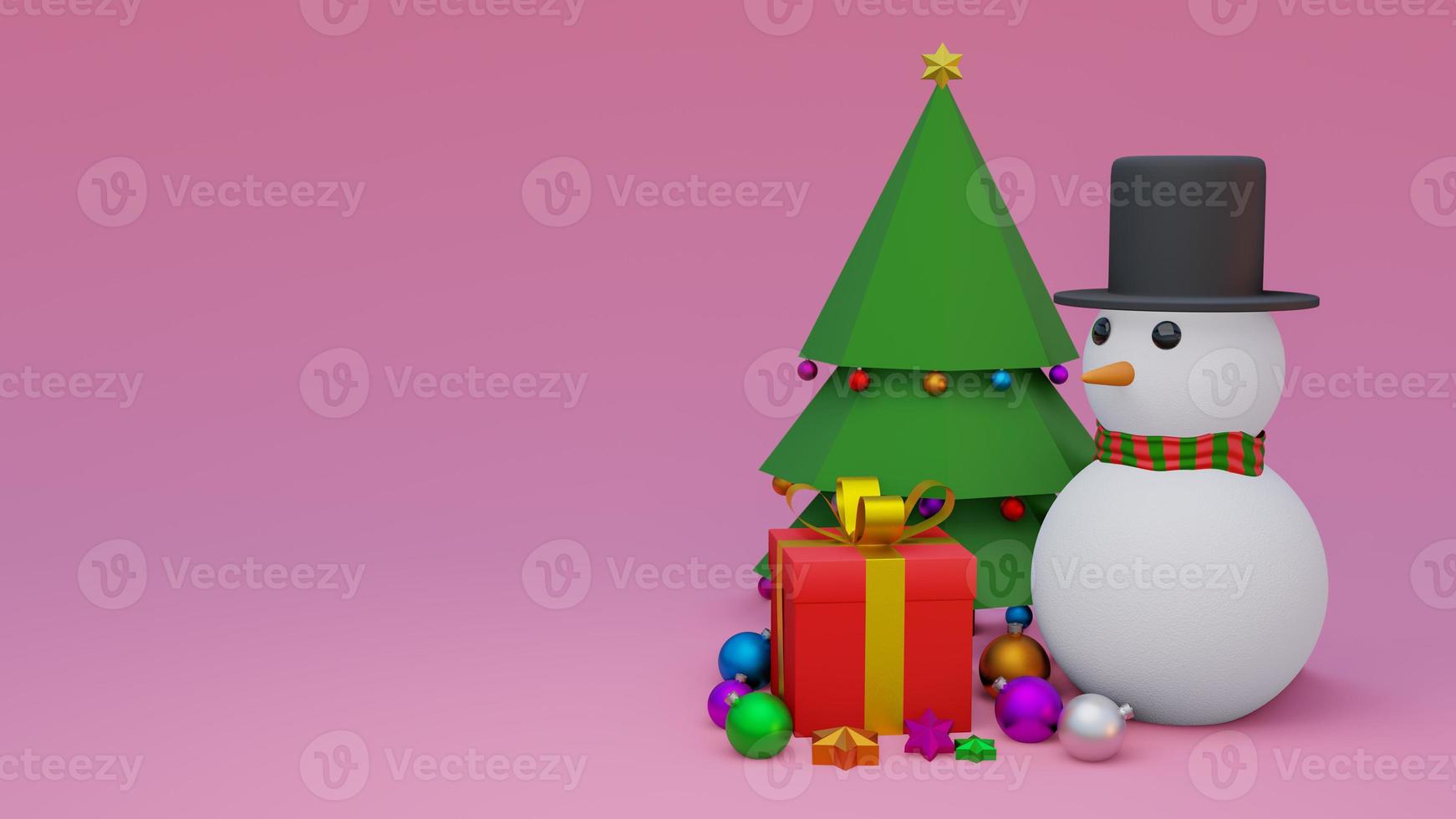 abstract christmas on full color background 3d rendering with many object christmas tree gift box snow man metallic gold ball,holiday christmas new year concept photo