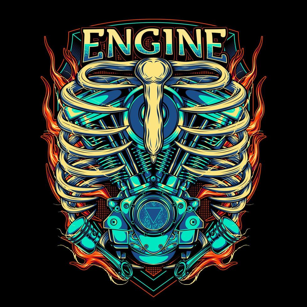 Twin engine skull flaming illustration vector