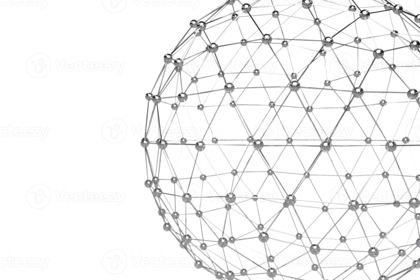 Abstract 3d rendering of low poly metal sphere with chaotic structure. Sci-fi background with wireframe and globe in empty space. Futuristic shape. photo
