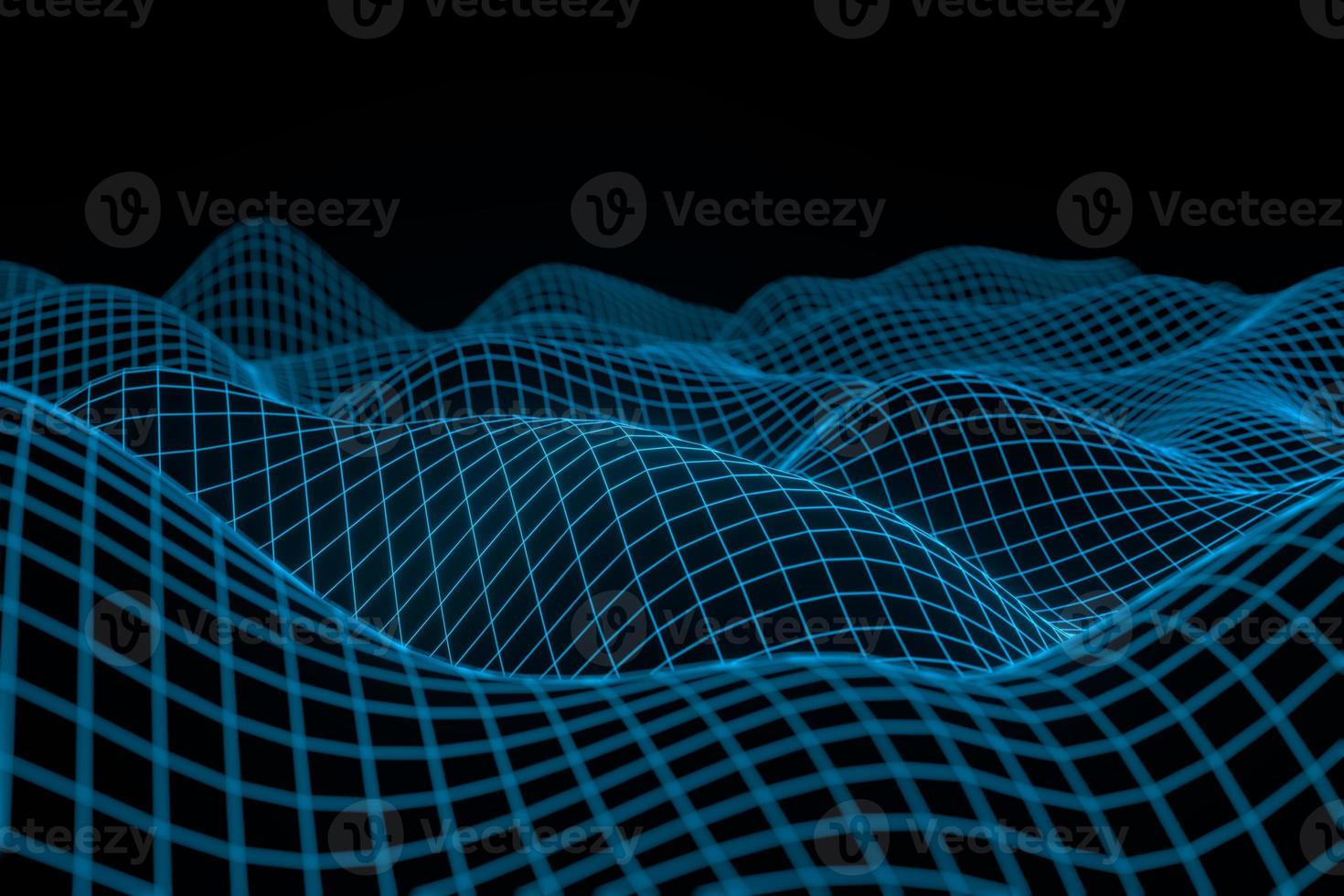 Abstract geometric background with digital landscape or waves . Montain wireframe hologram 3 D rendering photo