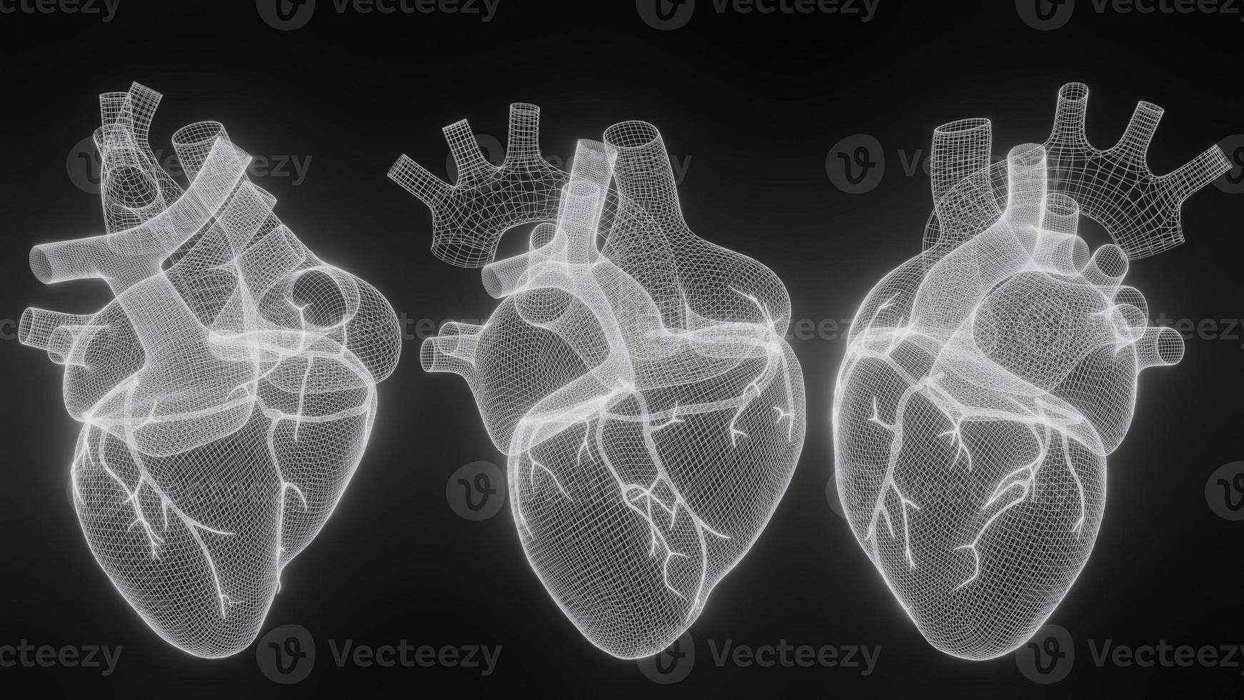 3D wireframe hearts render isolated white backgrounds, Abstract Heart icon form lines and triangles, point connecting network on blue background, 3d render photo