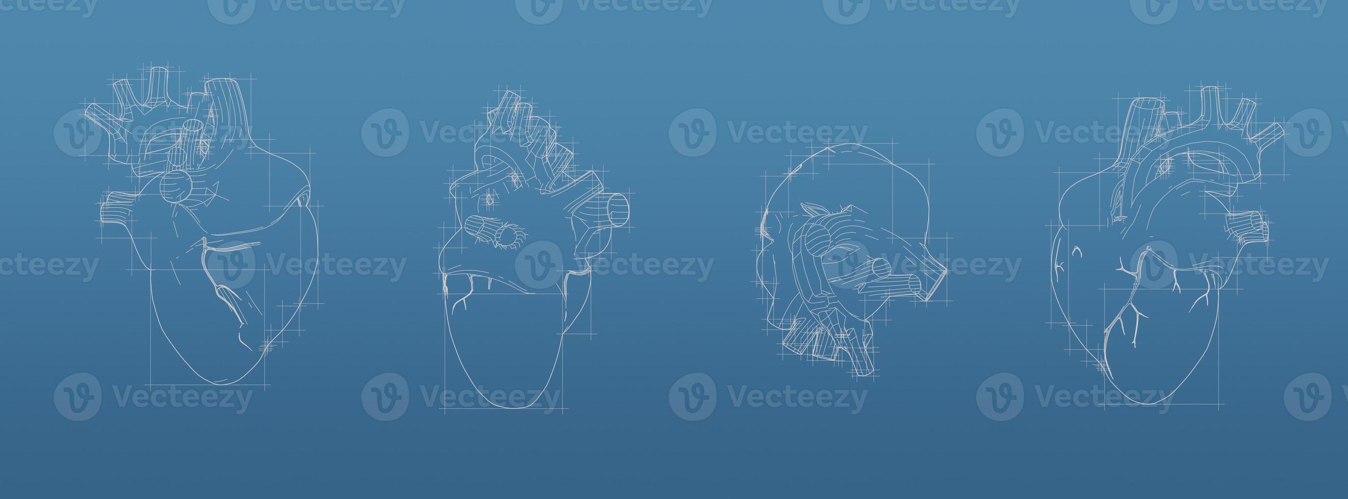 modelo de malla de plano 3d de corazón sobre un fondo azul. renderizado de estilo libre ortográfico y perspectiva de vista frontal, renderizado 3d foto