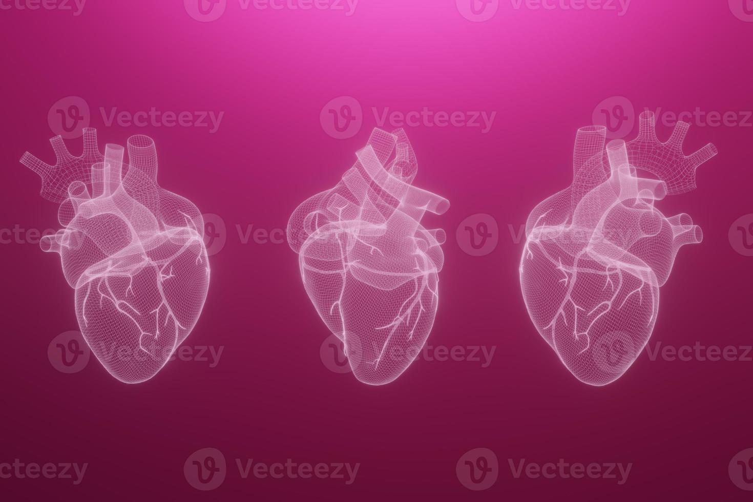 3D wireframe hearts render isolated white backgrounds, Abstract Heart icon form lines and triangles, point connecting network on blue background, 3d render photo