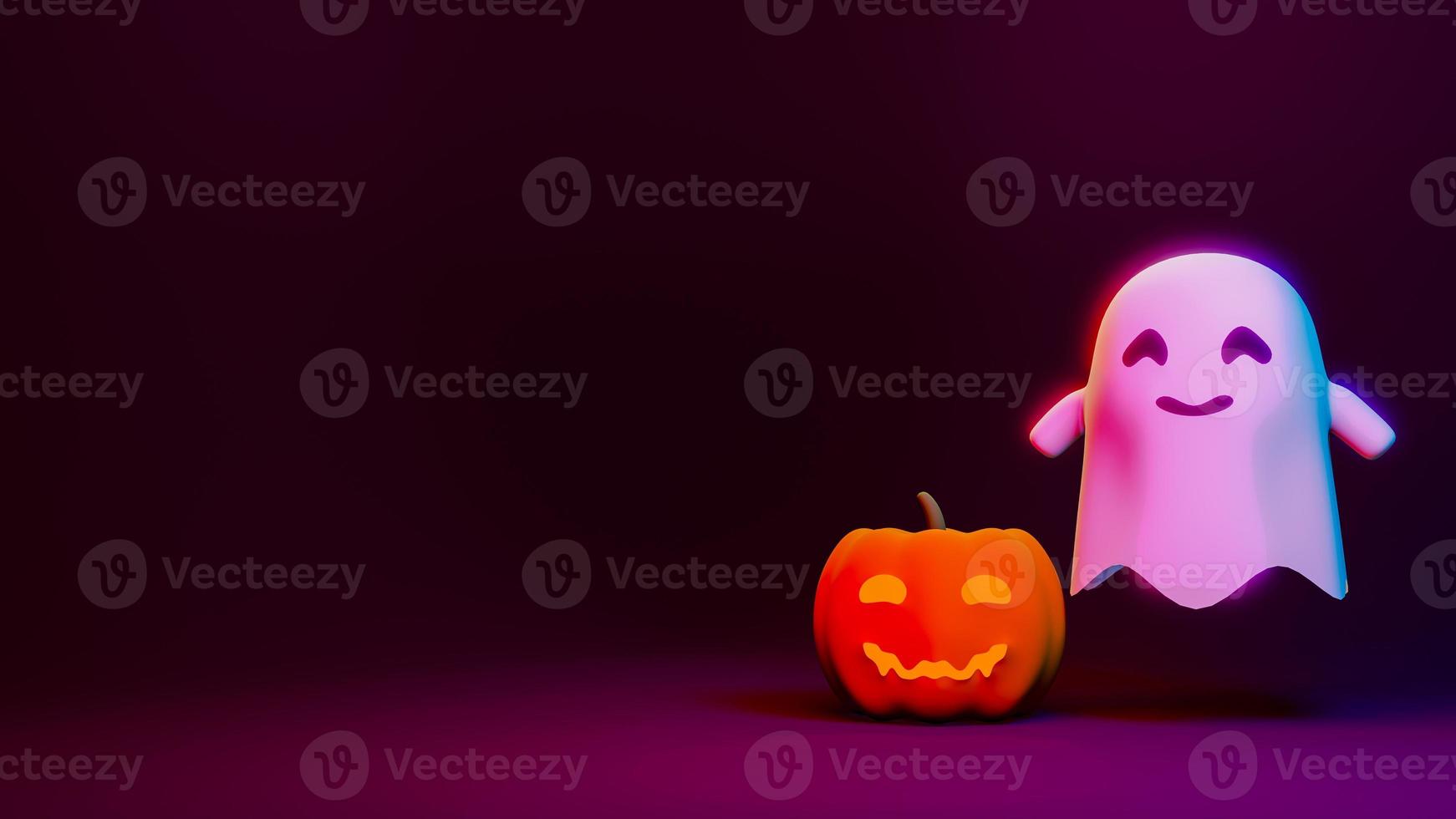 Pumpkin Jack O Lanterns and Ghost on Halloween for background or orther . 3D Rendering photo