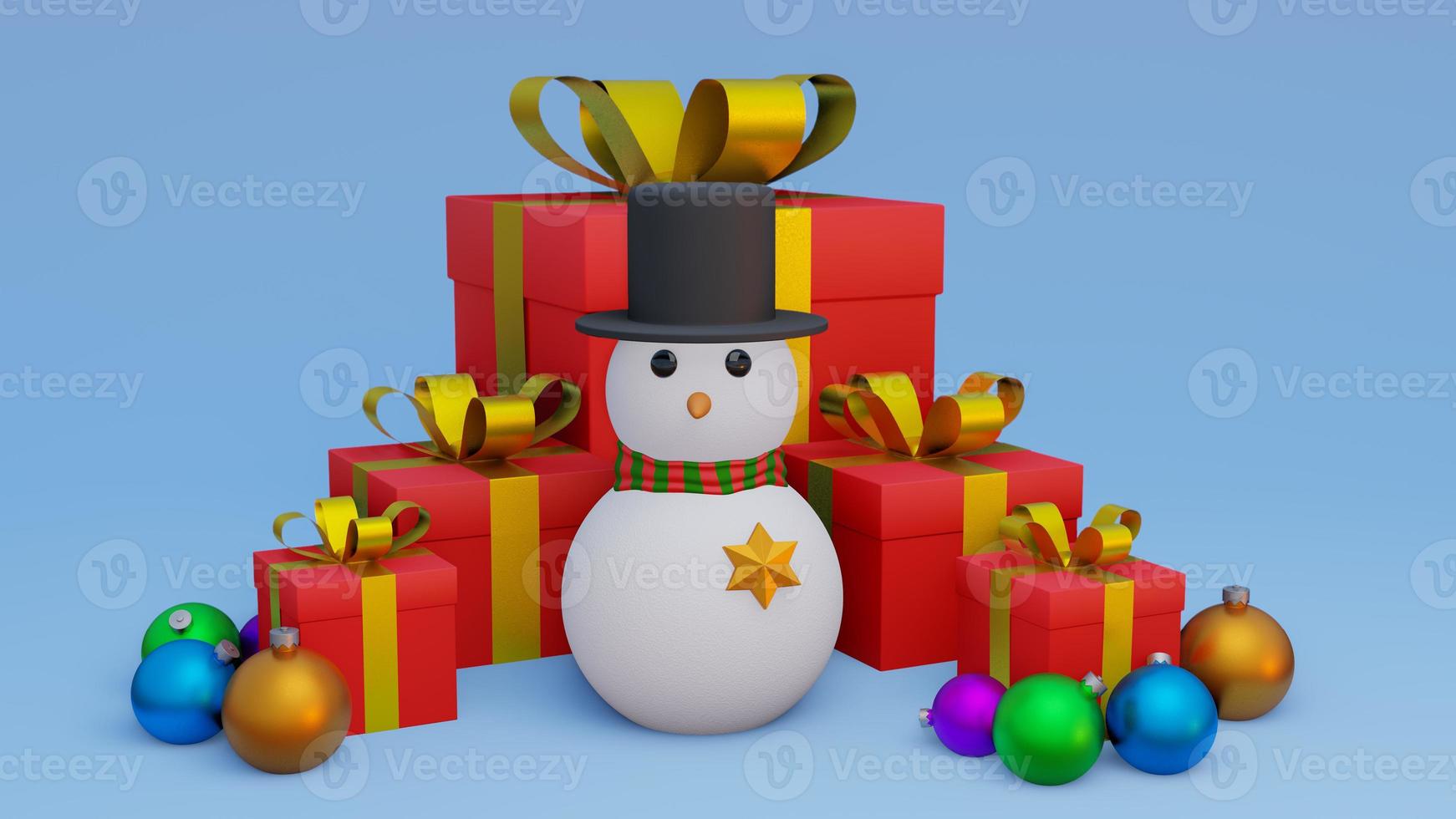 abstract christmas on full color background 3d rendering with many object christmas tree gift box snow man metallic gold ball,holiday christmas new year concept photo