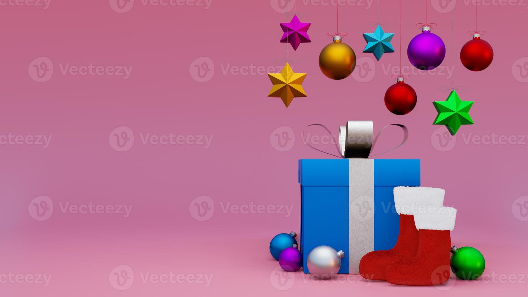 abstract christmas on full color background 3d rendering with many object christmas tree gift box snow man metallic gold ball,holiday christmas new year concept photo