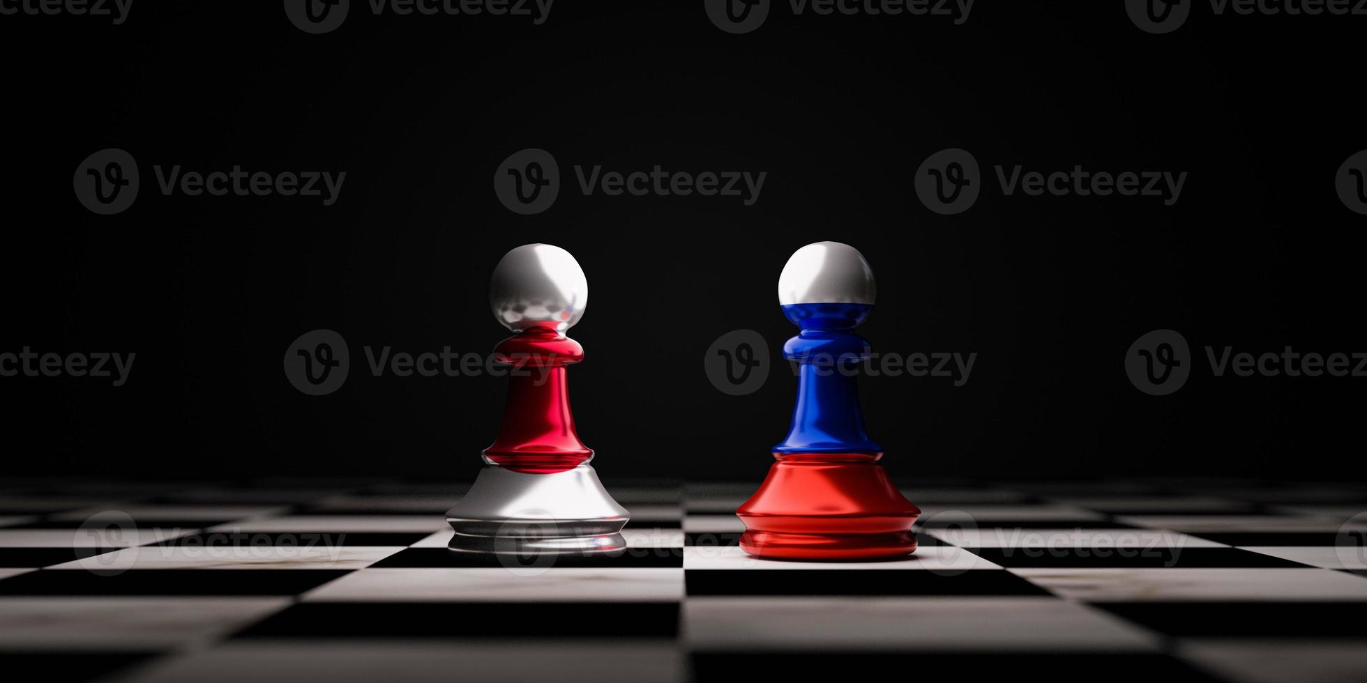 Battle of Russia and Japan which print screen on chess for business competition and military war conflict between both countries by 3d render. photo