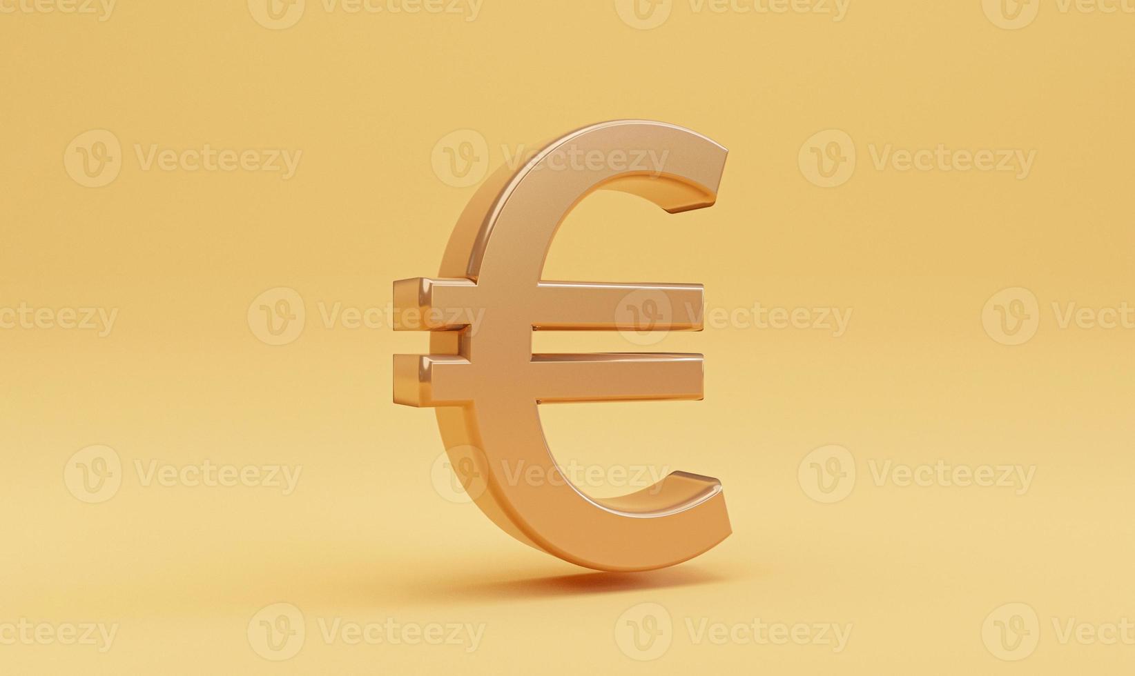 Golden euro sign on yellow background for currency exchange and money transfer concept , Euro  is the main money of European Union region by 3d render. photo