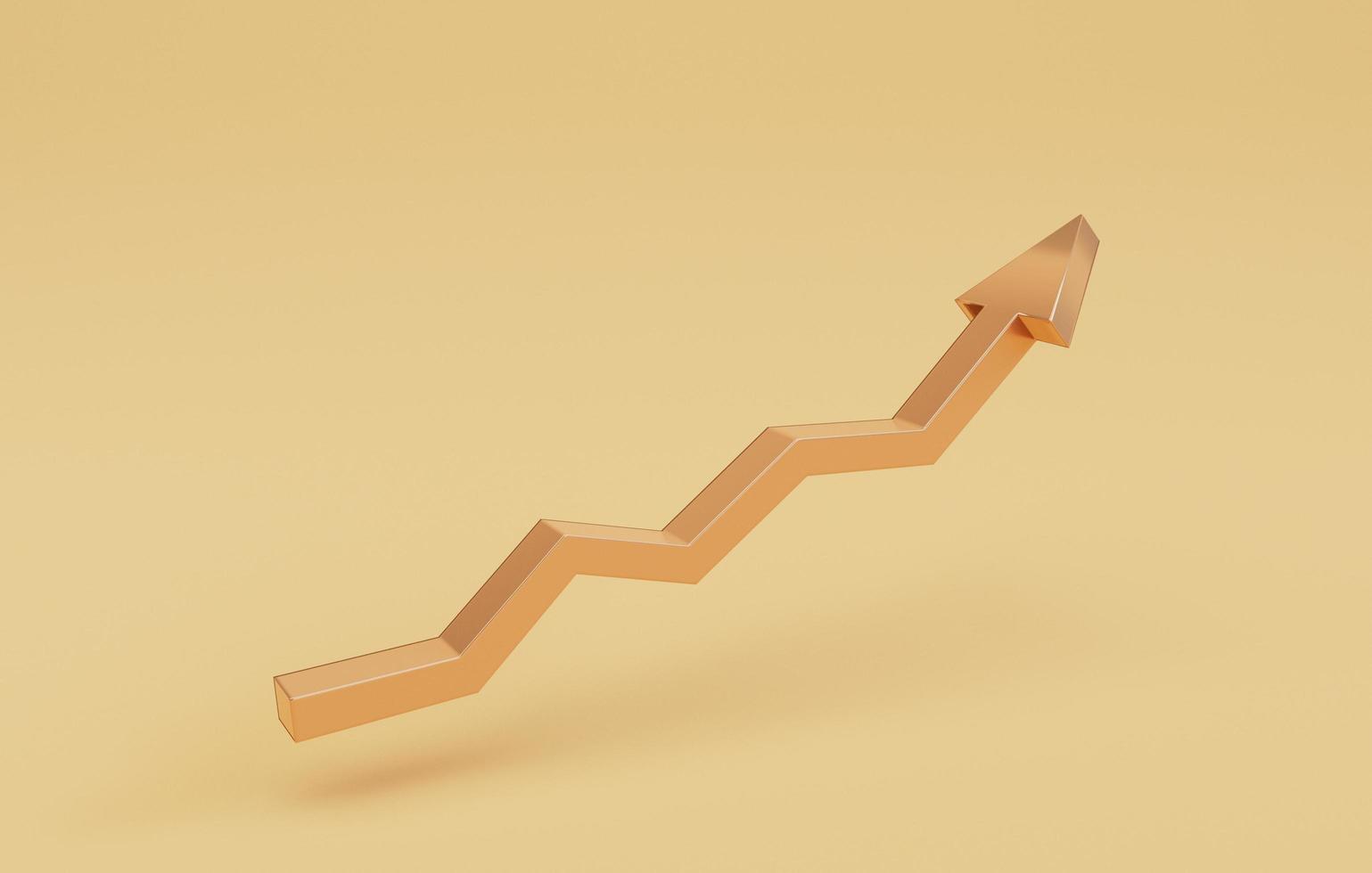 Increasing Golden arrow on yellow background and copy space for economic investment profit and interest deposit from saving concept, 3D rendering technique. photo