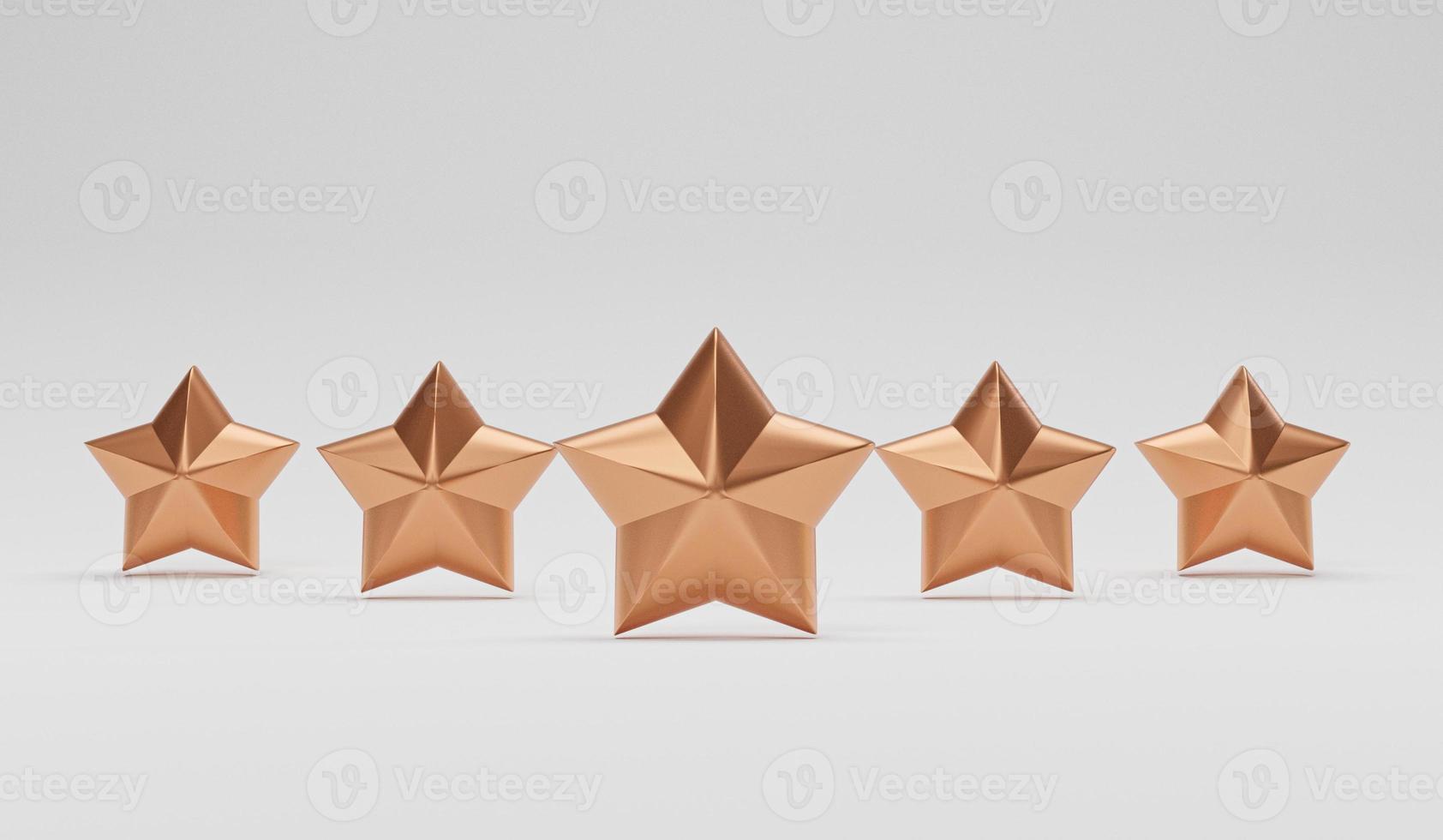 Isolate of glossy realistic golden pink five stars colour on white background , Customer or client feedback system after use product and service by 3d render design for mobile application. photo